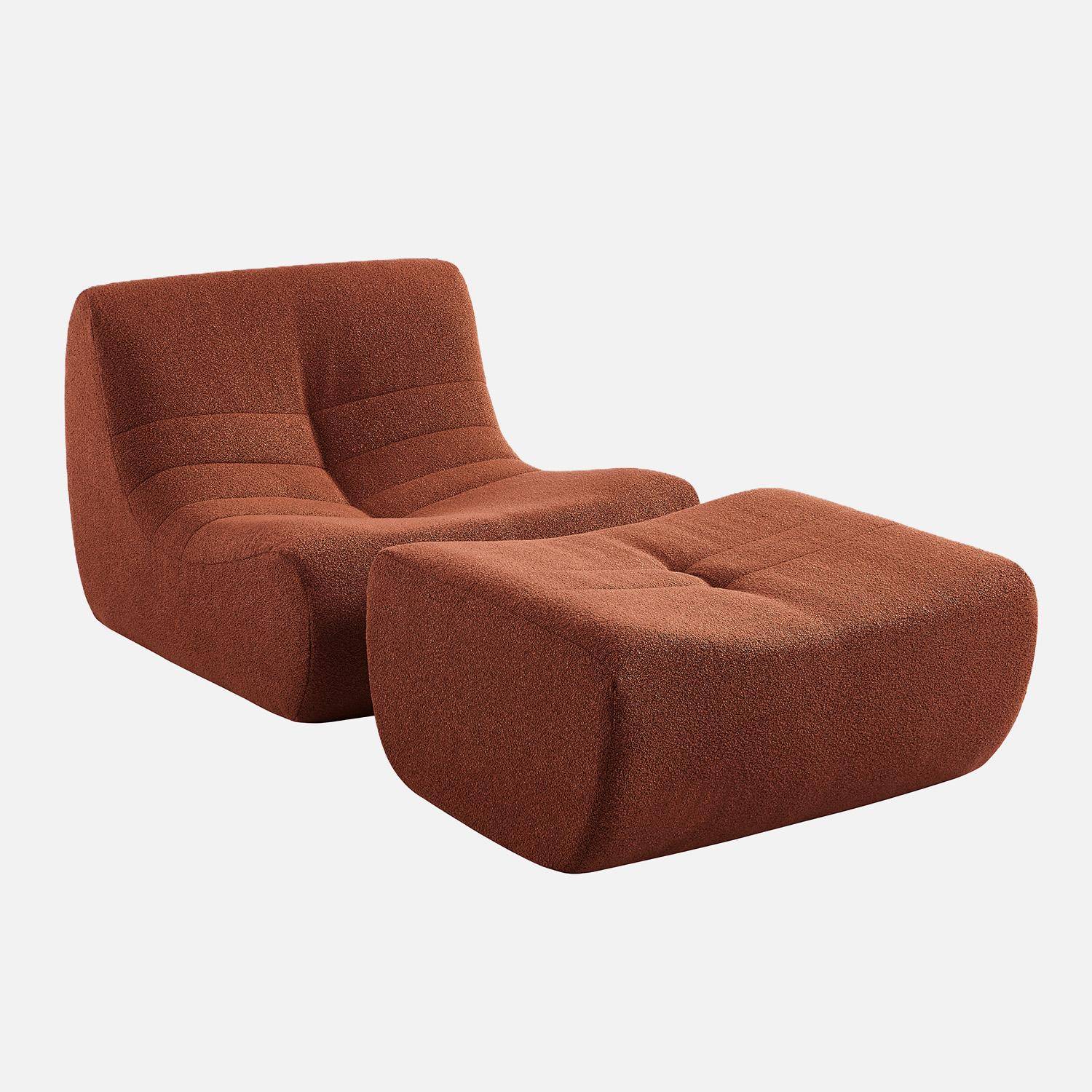 Chauffeuse bouclette texturée 1 place avec repose pieds terracotta - Sokol Photo1