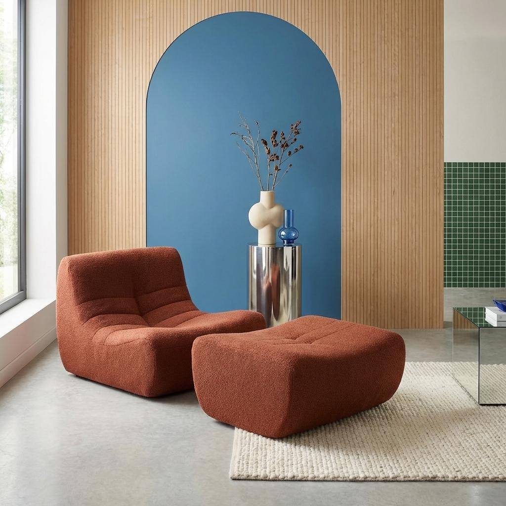 Sillón de borreguito texturizada con reposapiés, 1 plaza Terracotta - 91x105x72 cm,sweeek,Photo1