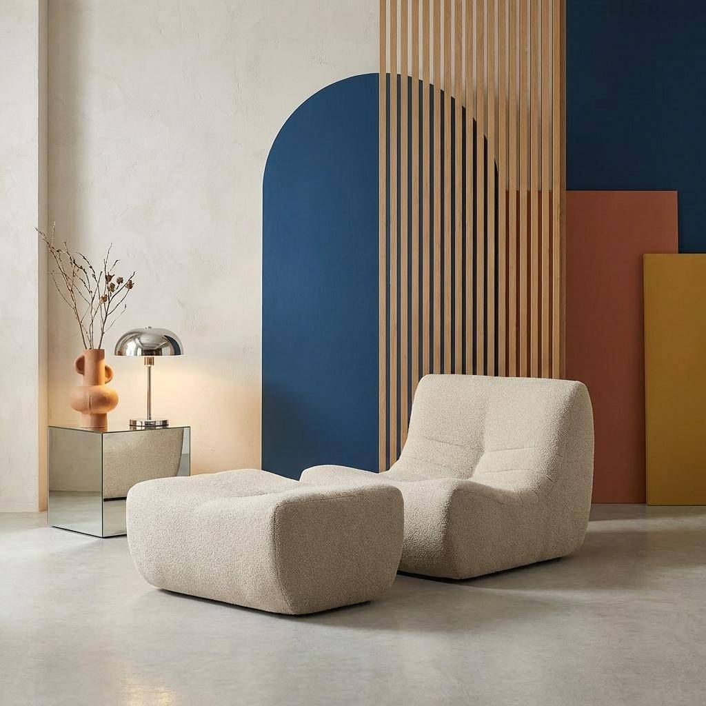 Sillón de borreguito texturizada con reposapiés, 1 plaza Beige - 91x105x72 cm Photo2