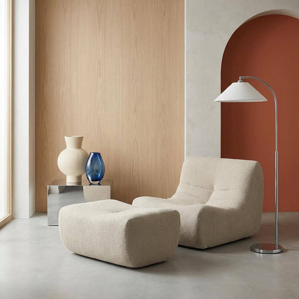 Sillón de borreguito texturizada con reposapiés, 1 plaza Beige - 91x105x72 cm Photo1