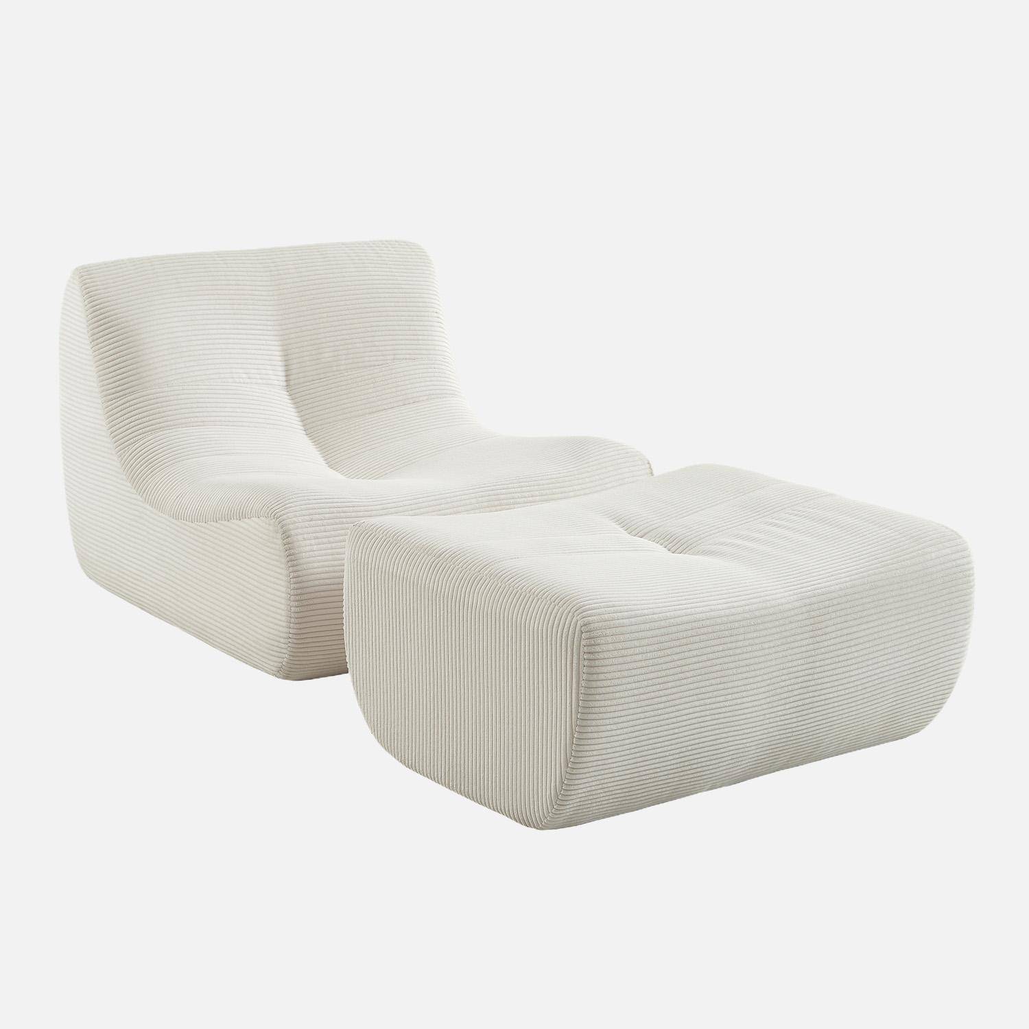 Chauffeuse velours côtelé 1 place avec repose pieds blanc - Sokol Photo1