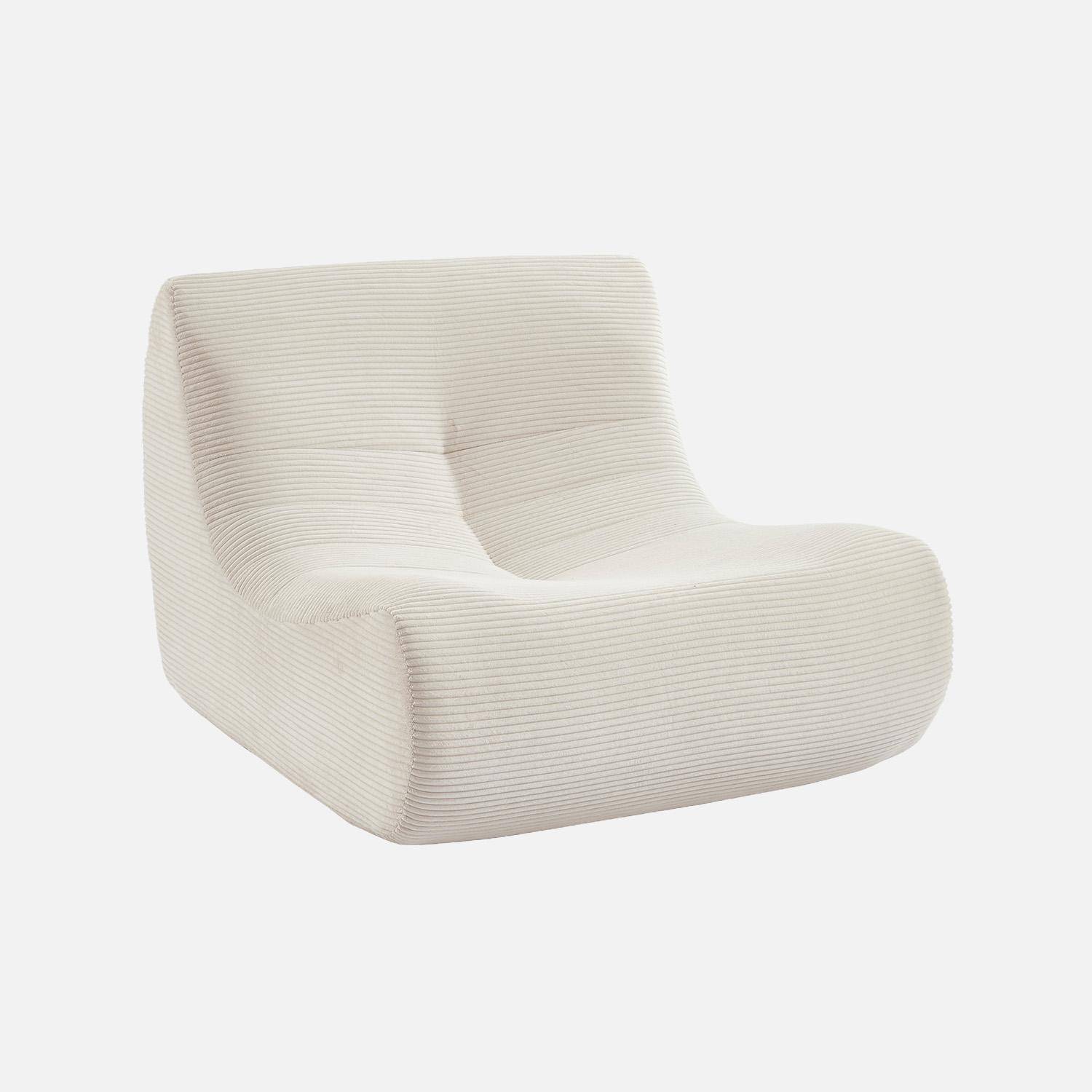 Chauffeuse velours côtelé 1 place avec repose pieds blanc - Sokol Photo2