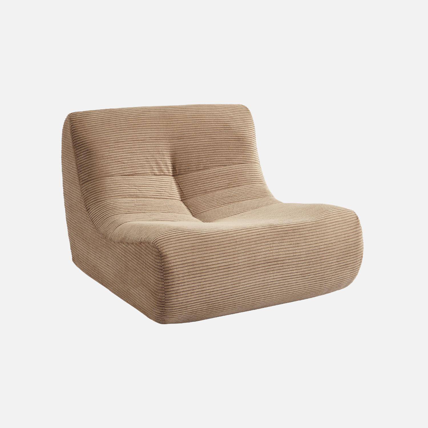 Chauffeuse velours côtelé 1 place avec repose pieds beige foncé - Sokol Photo2