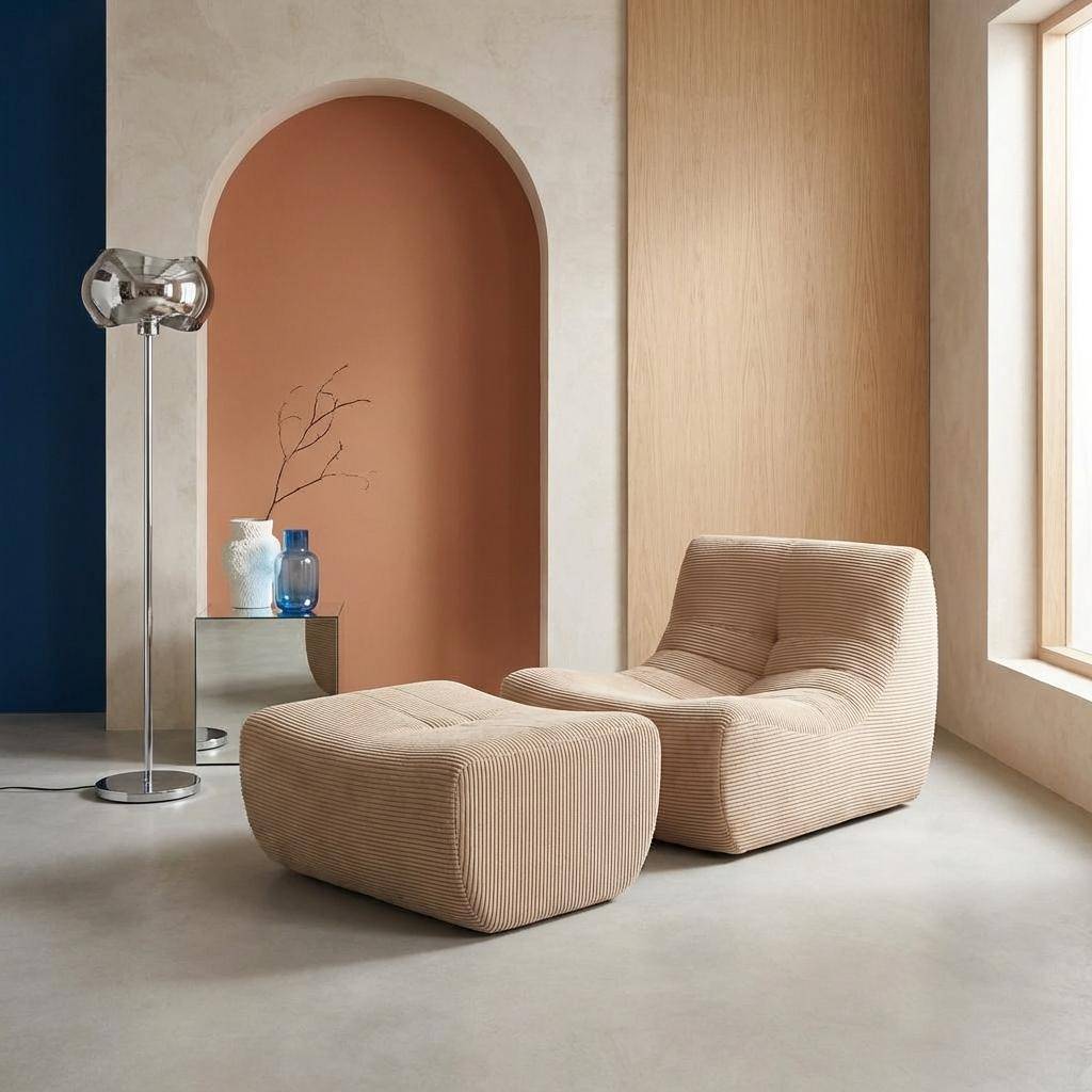 Módulo para sofá modular com apoio para os pés em veludo canelado, 1 lugar Bege escuro - 91x105x72 cm,sweeek,Photo1