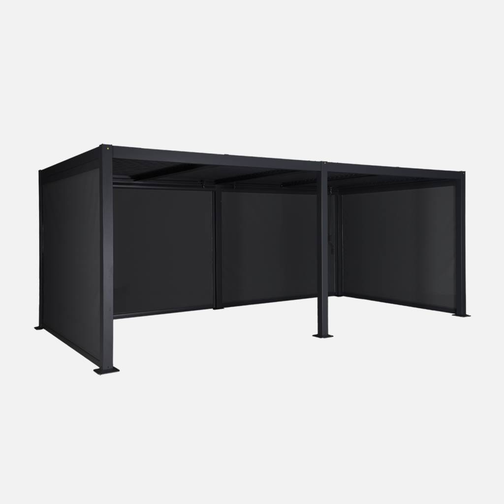 Pérgola bioclimática 3x6m de lamas de aluminio y acero + 4 toldos de 3m, Antracita