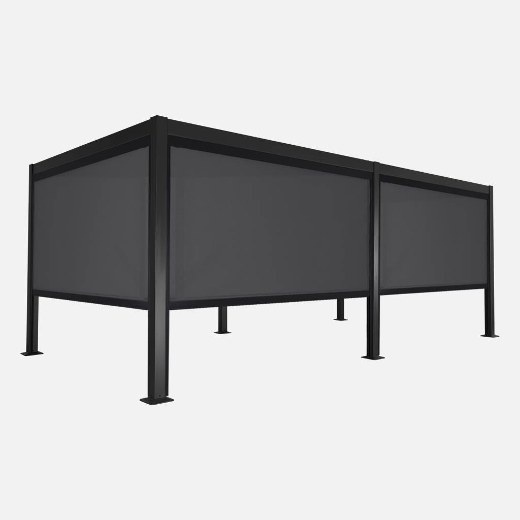 Pérgola bioclimática 3x6m de lamas de aluminio y acero + 4 toldos de 3m, Antracita