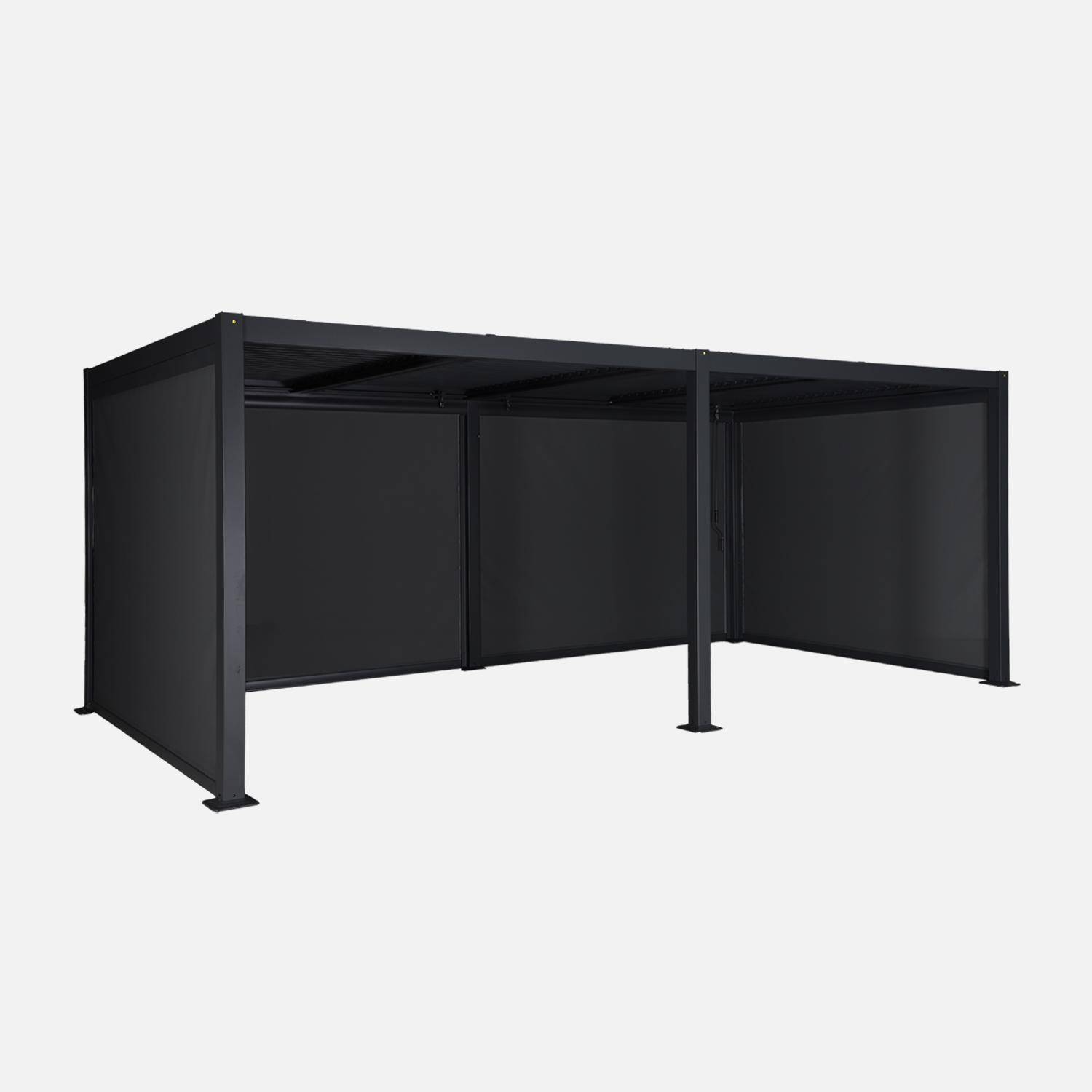 Pergola bioclimatique aluminium et acier 3x6m lames orientables + 4 stores 3m PALACE noir,sweeek,Photo2