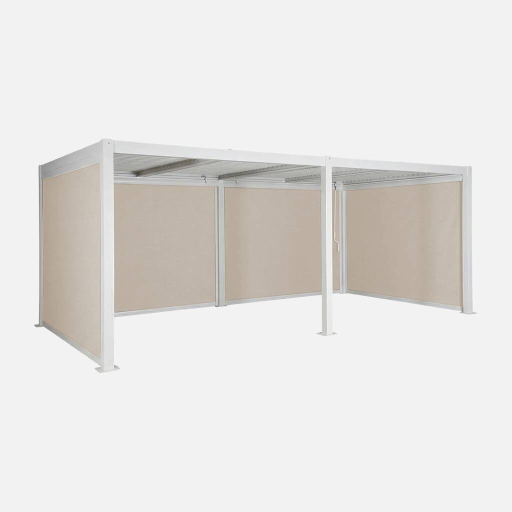 Pergola mit Lamellendach 3x6m + 4 Markisen 3m weiß