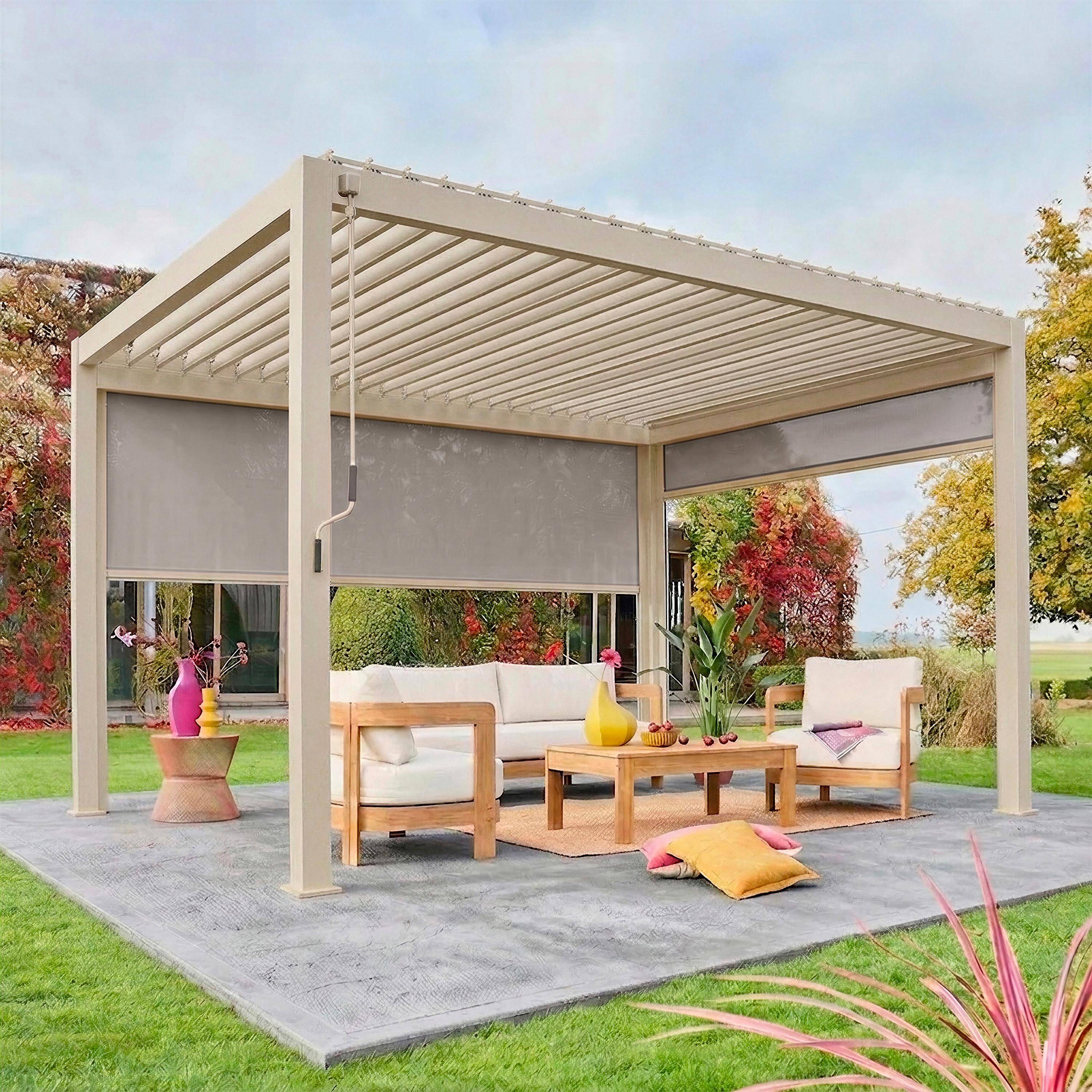 Pergola bioclimatica 3x4m in alluminio + tenda da 3m + tenda da 4m Beige - 392.7x301.2x250 cm Photo3