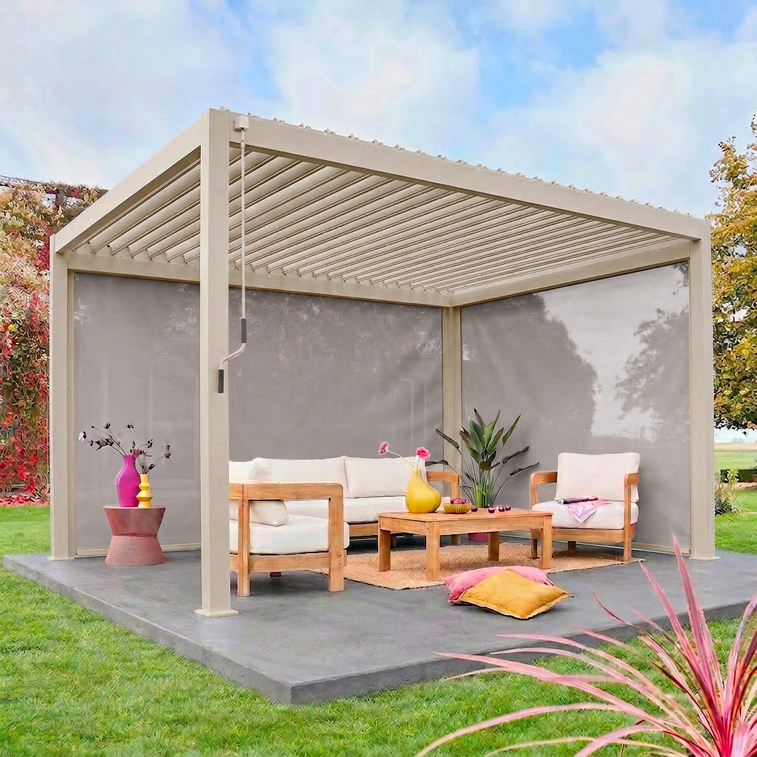 Pergola bioclimatica 3x4m in alluminio + tenda da 3m + tenda da 4m Beige - 392.7x301.2x250 cm,sweeek,Photo2