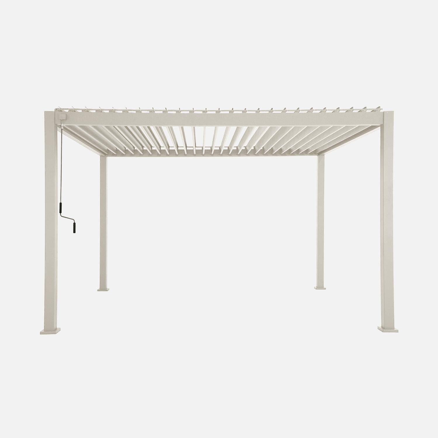 Pergola Bioclimatique beige – Triomphe – 4x3m, aluminium, à lames orientables + store 3m,sweeek,Photo2