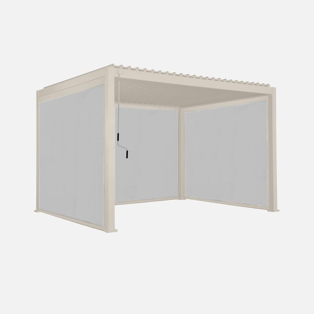 Pérgola bioclimática 3x4m de aluminio + 2 toldos de 3m + 1 toldo de 4m, Beige