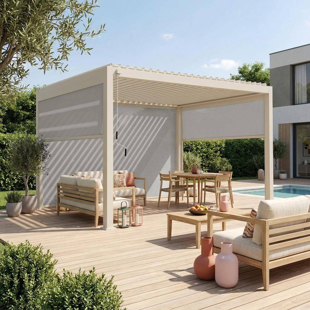 Triomphe 4x3m + 2 schermen 3m + 1 scherm 4m