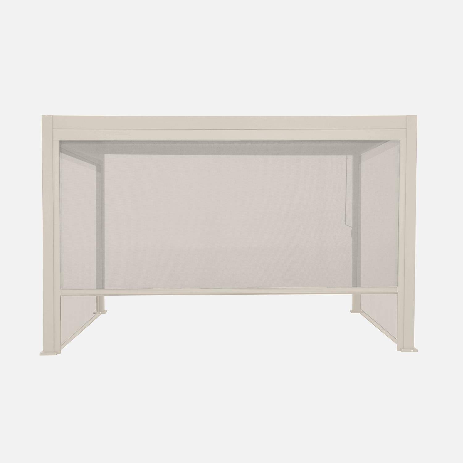 Pergola bioclimatique en aluminium, lames orientables 4x3m + 2 stores 3m + 1 store 4m Triomphe beige Photo2