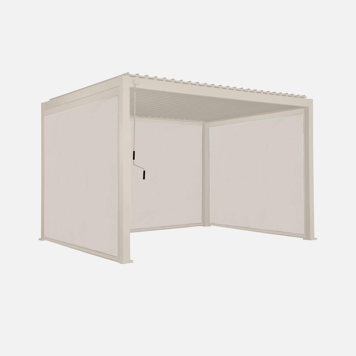 Pergola bioclimatique en aluminium, lames orientables 4x3m + 2 stores 3m + 1 store 4m Triomphe beige,sweeek,Photo1