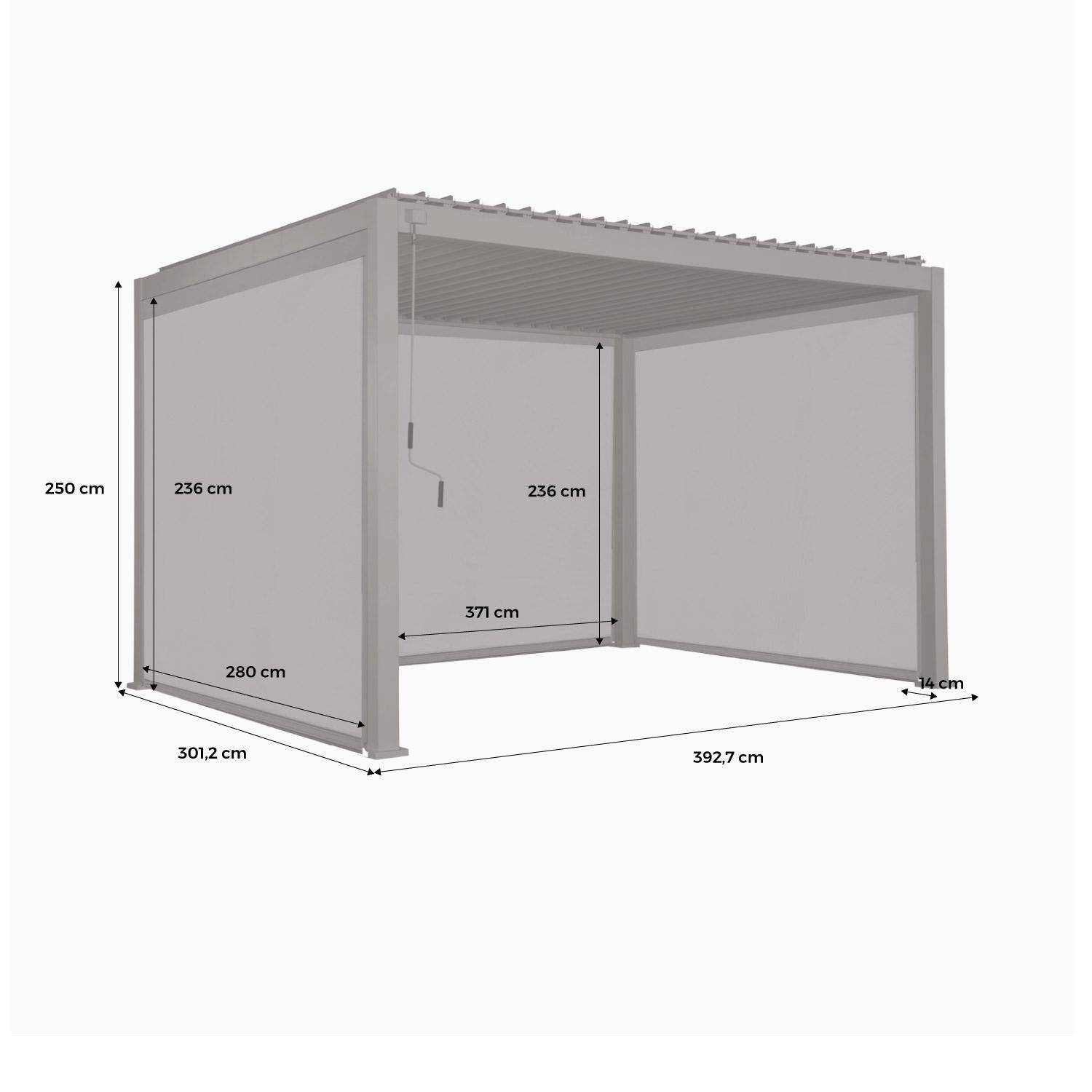 Pergola lamelowa z aluminium, lamele regulowane 4x3m + 2 markizy 3m + 1 markiza 4m Triomphe beżowa Photo4