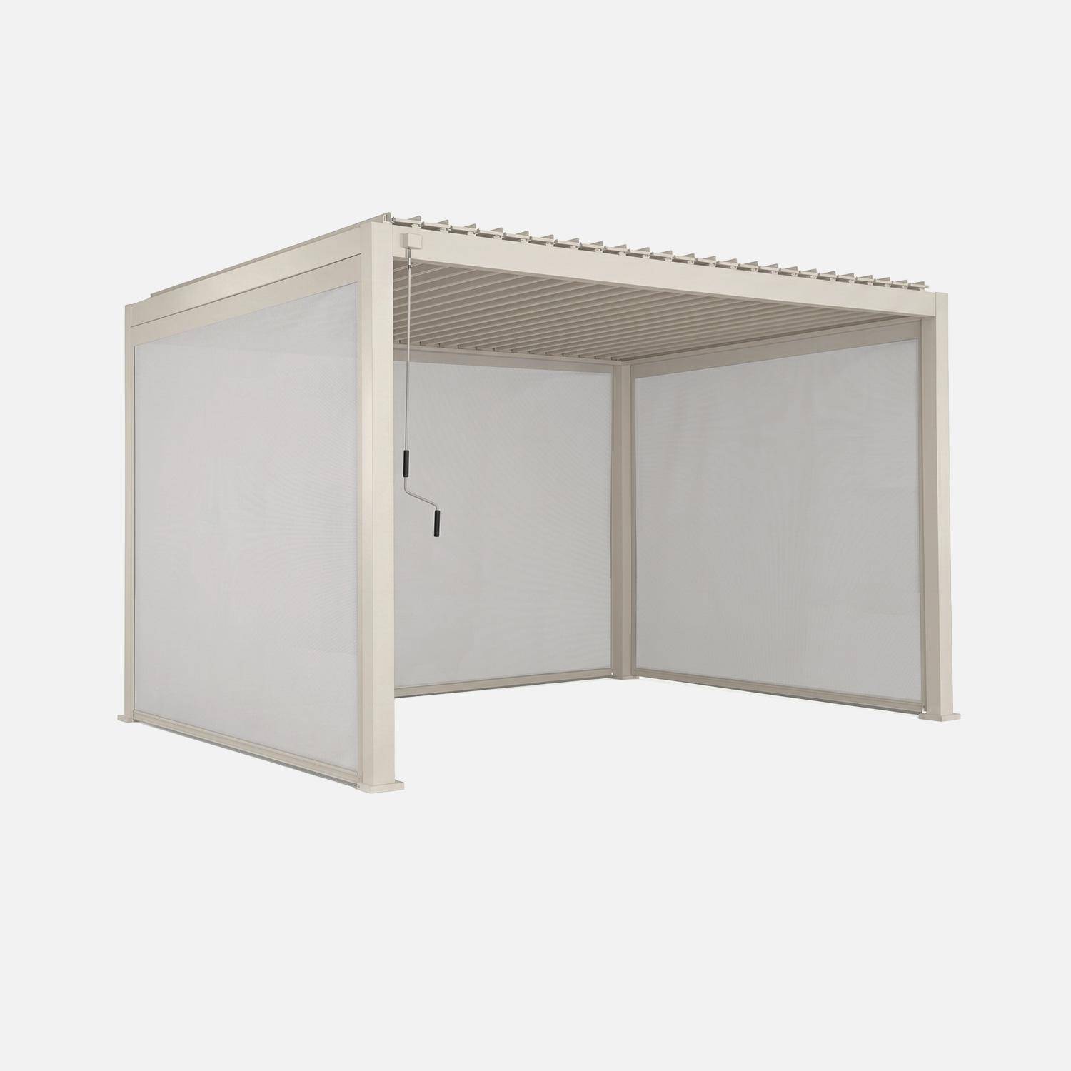 Pergola met lamellendak 4x3m aluminium met verstelbare lamellen en 2 zonneschermen 3m en 1 zonnescherm 4m beige - Triomphe Photo2
