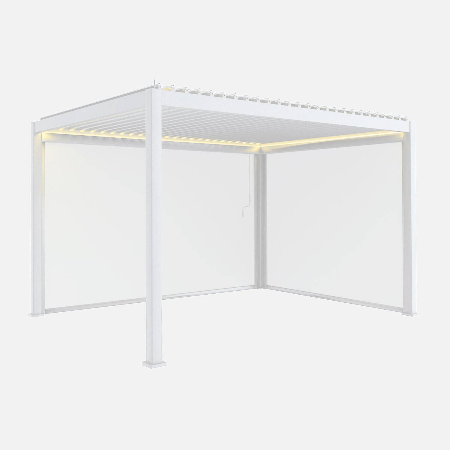 Pérgola bioclimática 3x4m eléctrica LED + toldo 3m + toldo 4m Blanco - 301x301x236.5 cm,sweeek,Photo1
