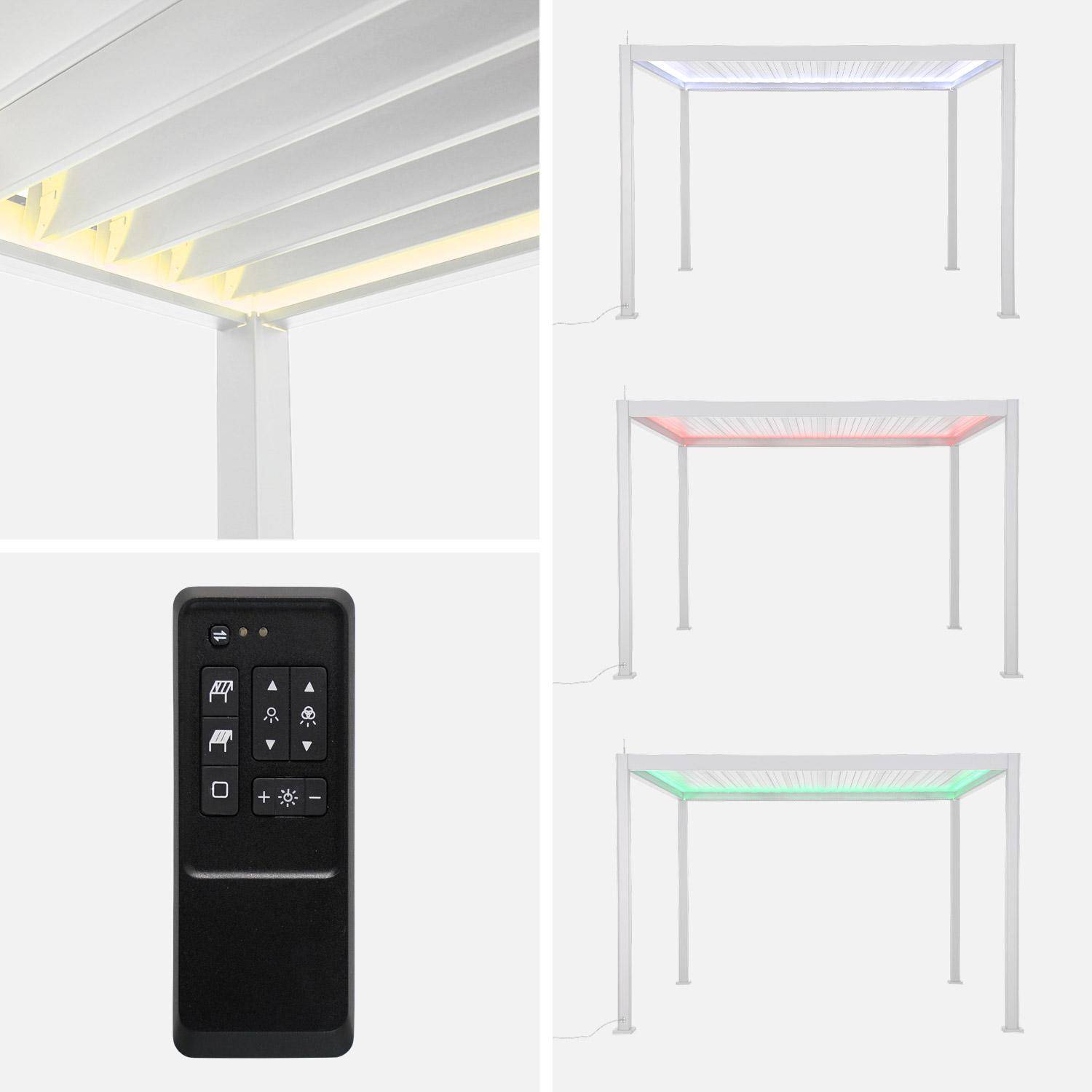 Pergola bioclimatique électrique 3x4m, aluminium, à lames orientables avec éclairage LED + store 3m Photo3