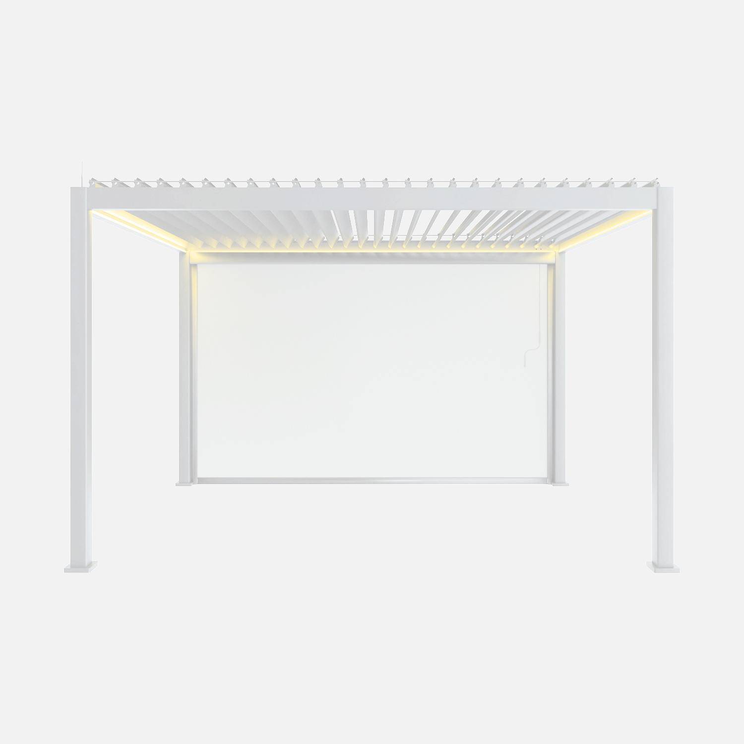 Pergola bioclimatique électrique 4x3m, aluminium, à lames orientables avec éclairage LED + store 4m Photo2