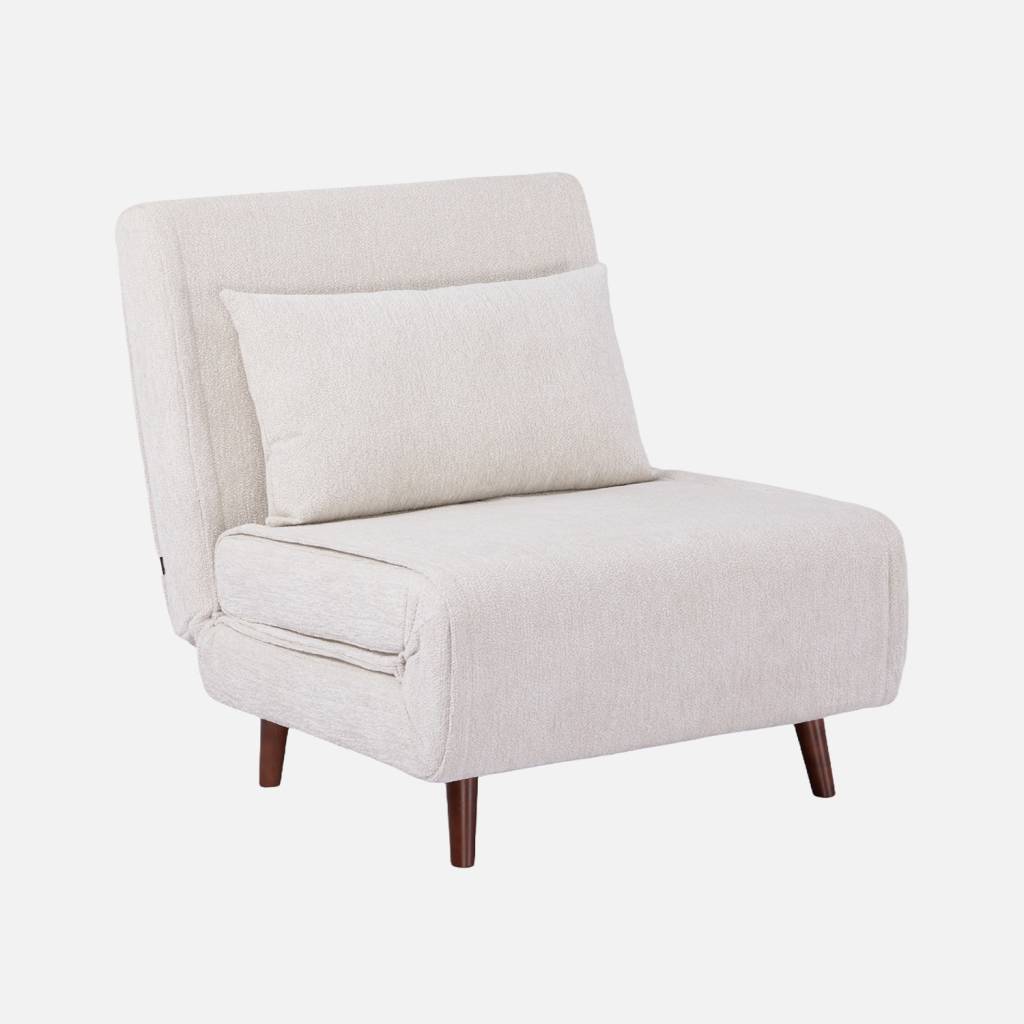 Sillón convertible de tela chenilla con patas de madera, Blanco