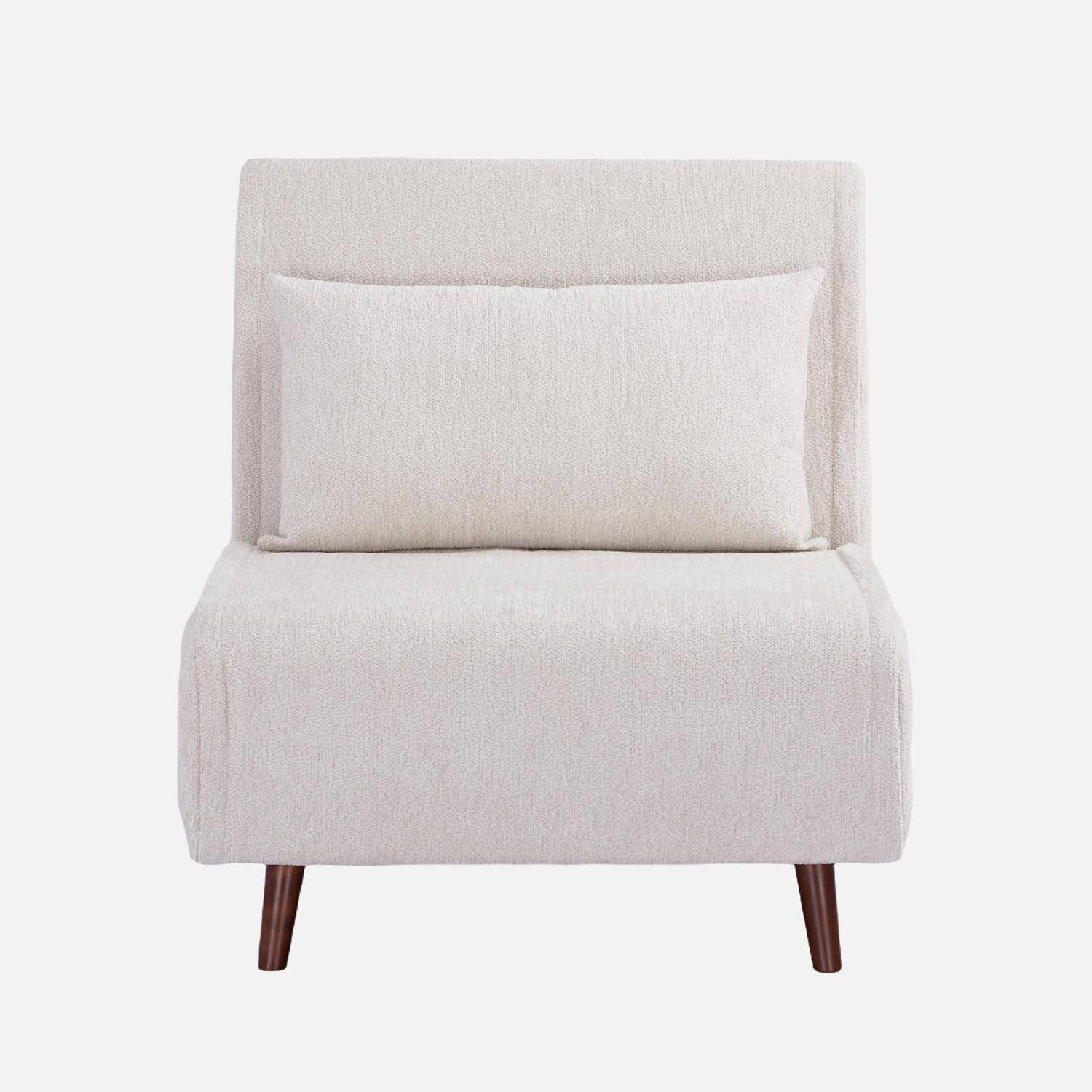 Sillón convertible de tela chenilla con patas de madera Blanco - 77x91x83 cm,sweeek,Photo2