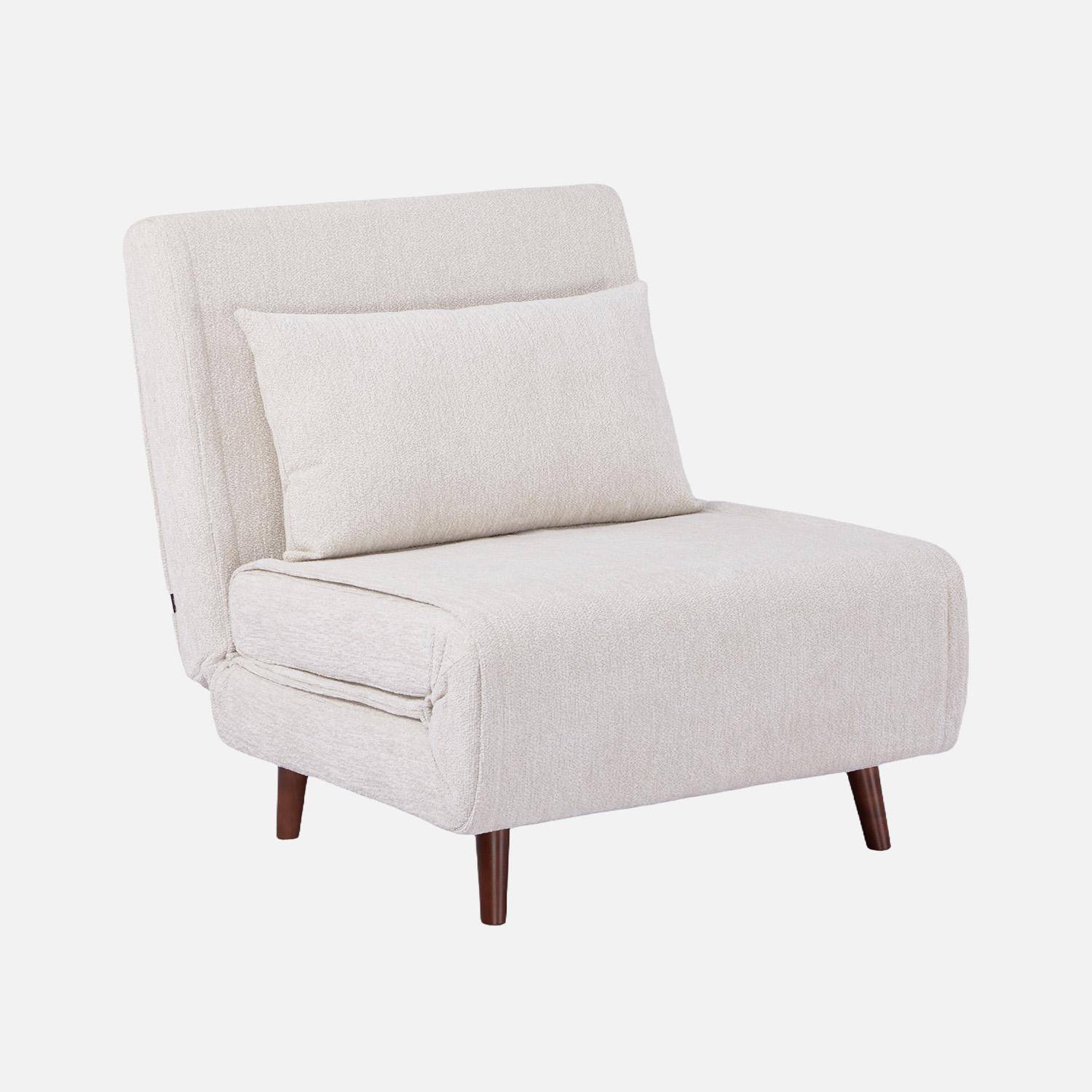 Sillón convertible de tela chenilla con patas de madera Blanco - 77x91x83 cm,sweeek,Photo1