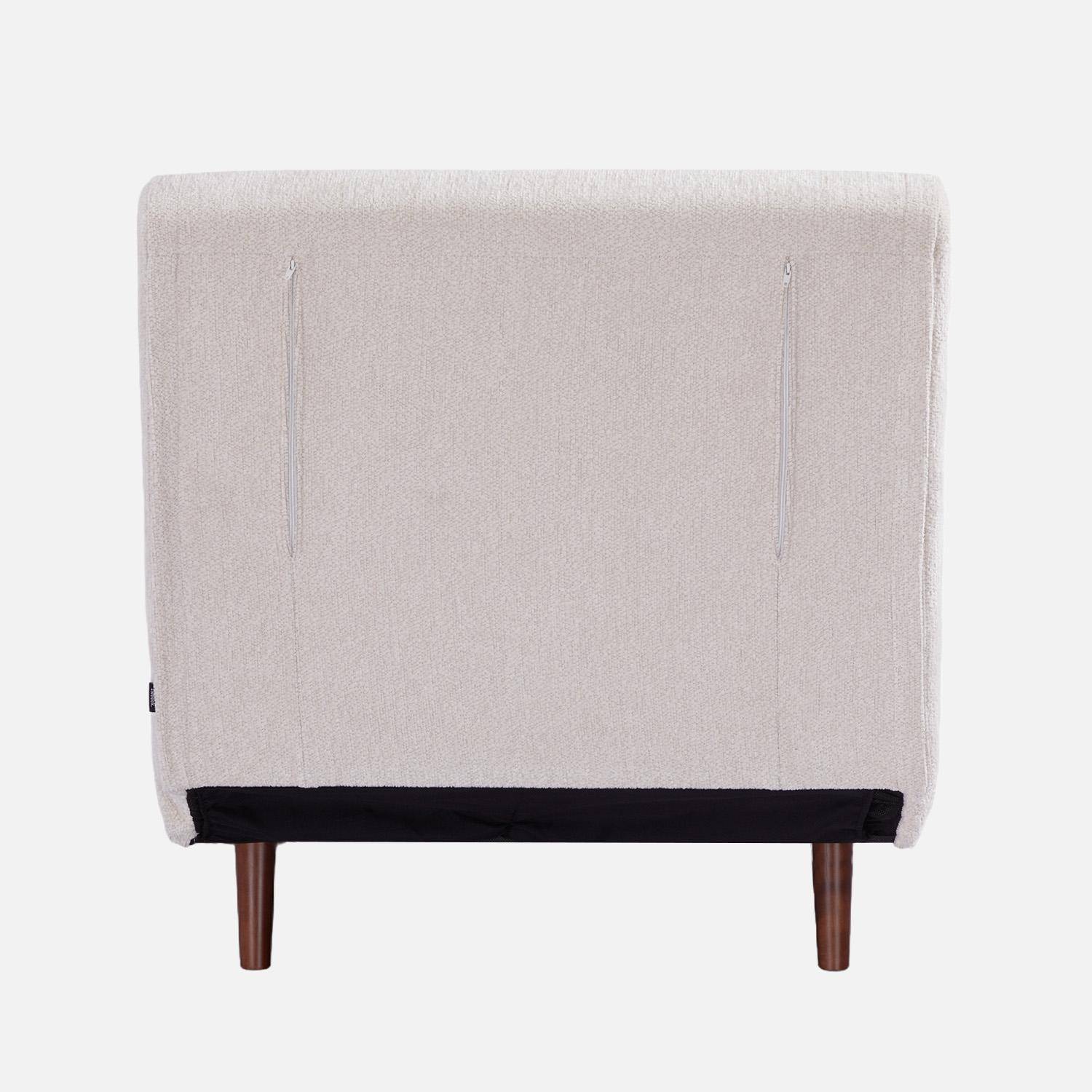 Sillón convertible de tela chenilla con patas de madera Blanco - 77x91x83 cm Photo3