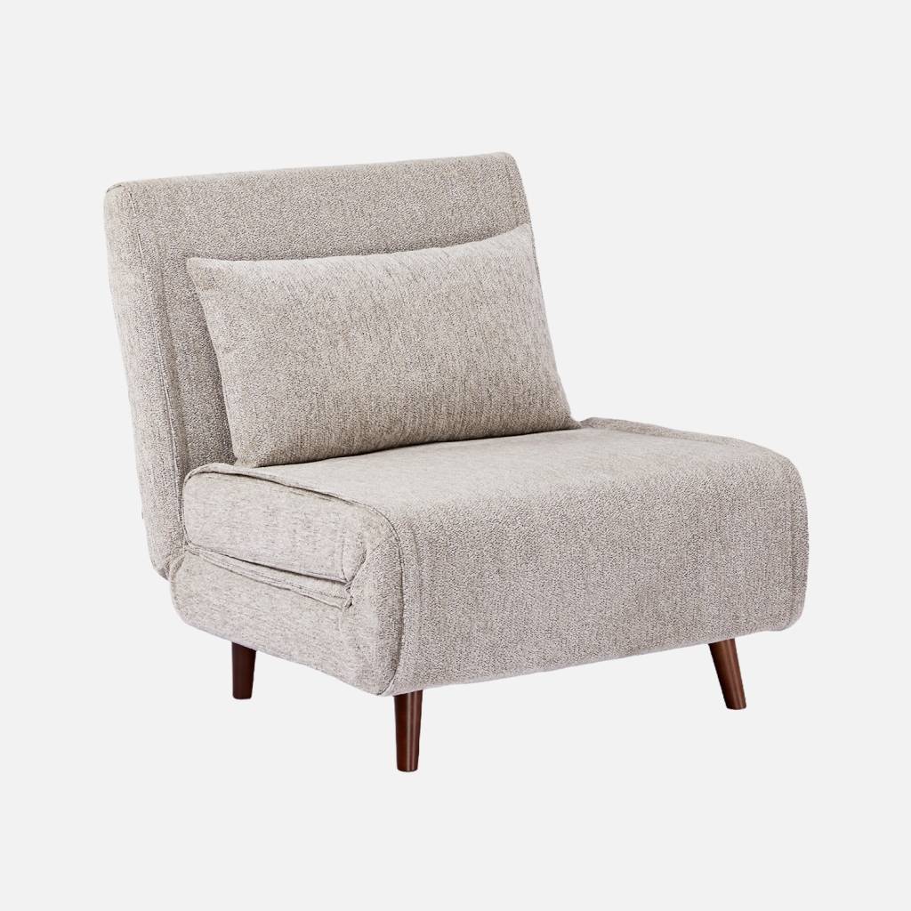 Sillón convertible de tela chenilla con patas de madera, Beige