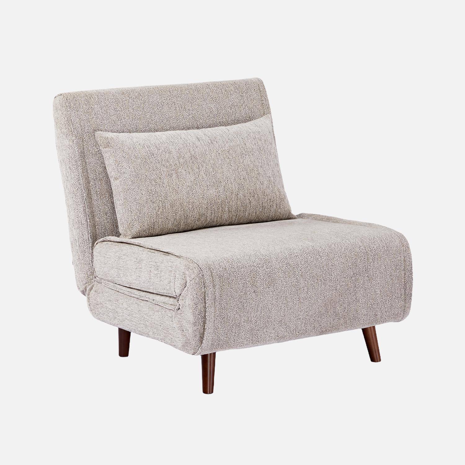 Chauffeuse convertible tissu chenille piètement bois 1 place beige - Guest,sweeek,Photo2