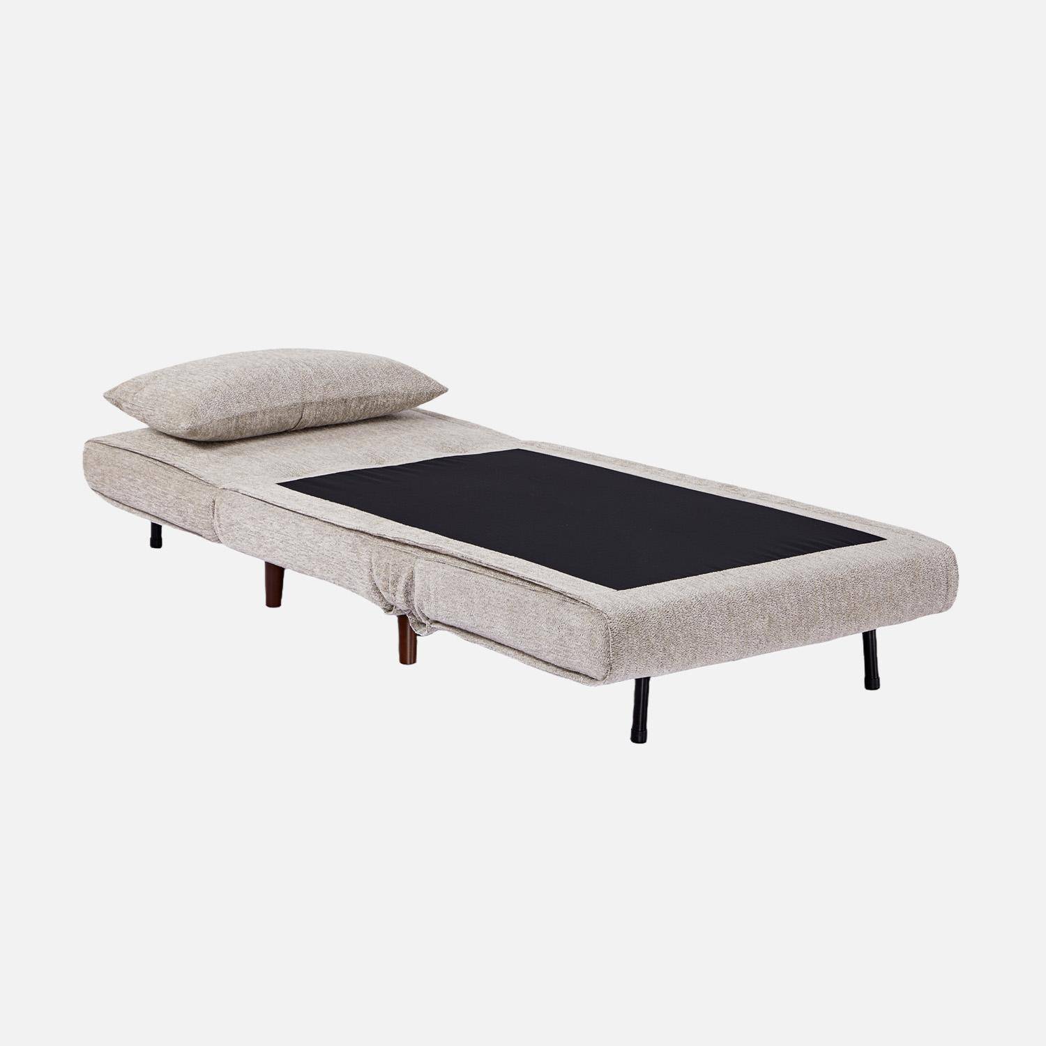 Sillón convertible de tela chenilla con patas de madera Beige - 77x91x83 cm Photo4