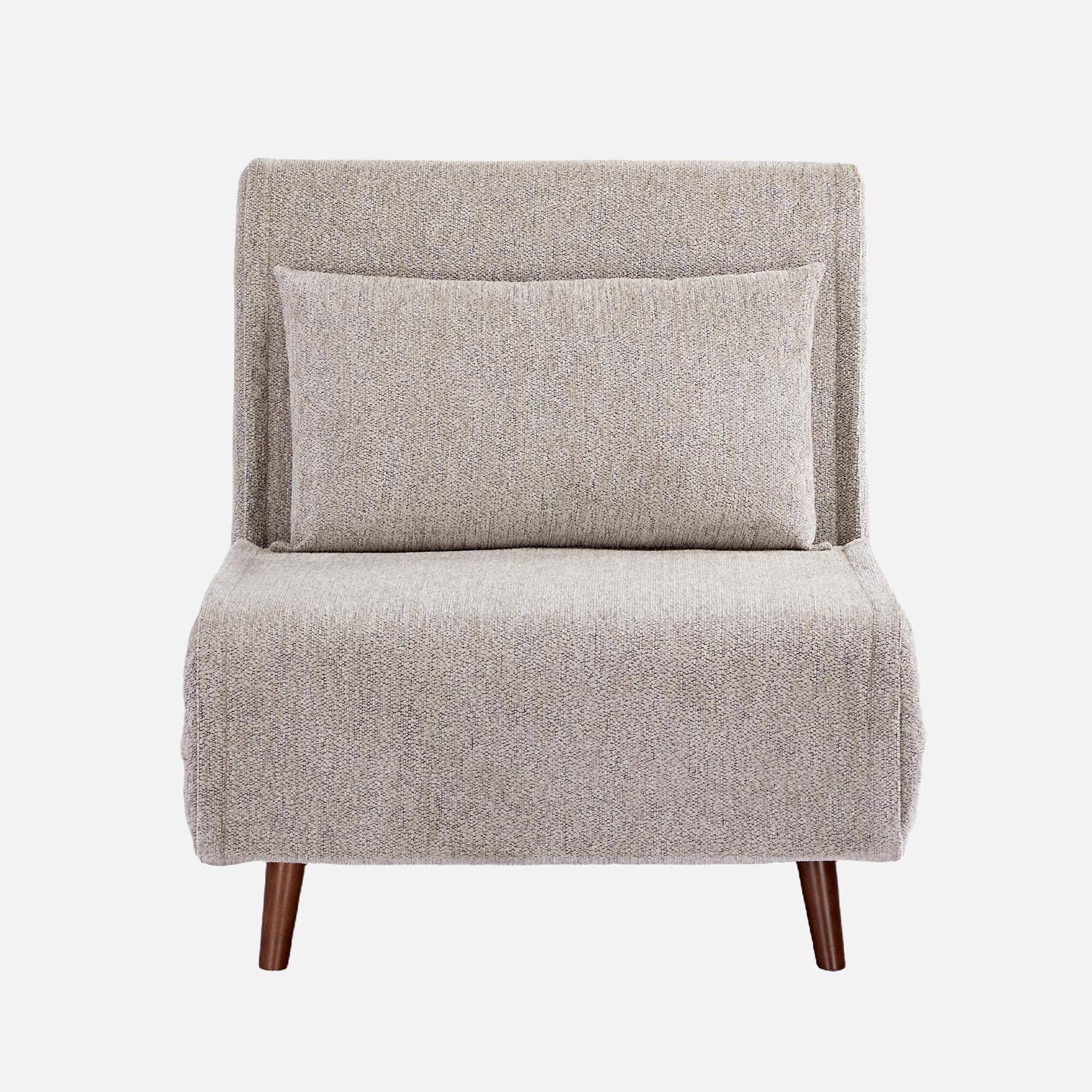 Sillón convertible de tela chenilla con patas de madera Beige - 77x91x83 cm Photo2