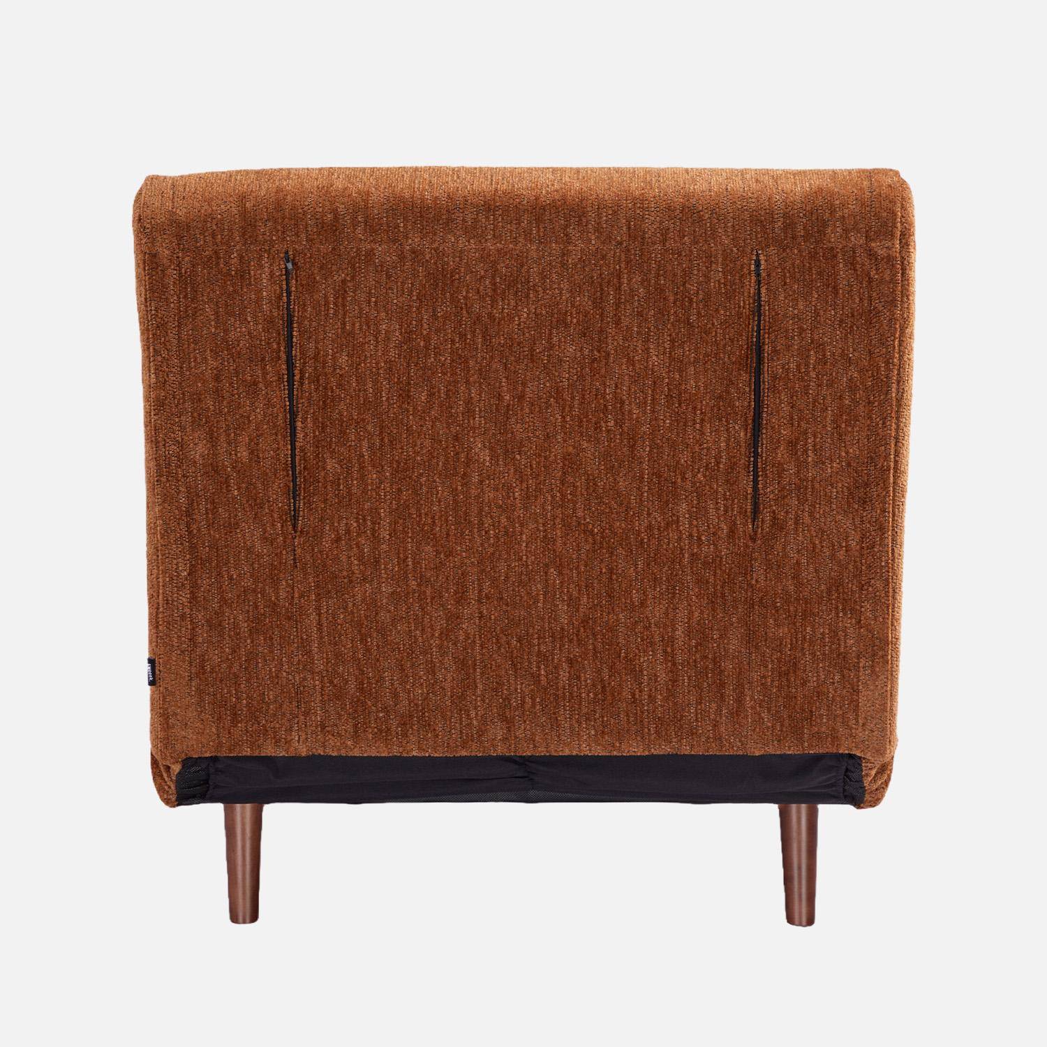 Sillón convertible de tela chenilla con patas de madera Terracota - 77x91x83 cm,sweeek,Photo3