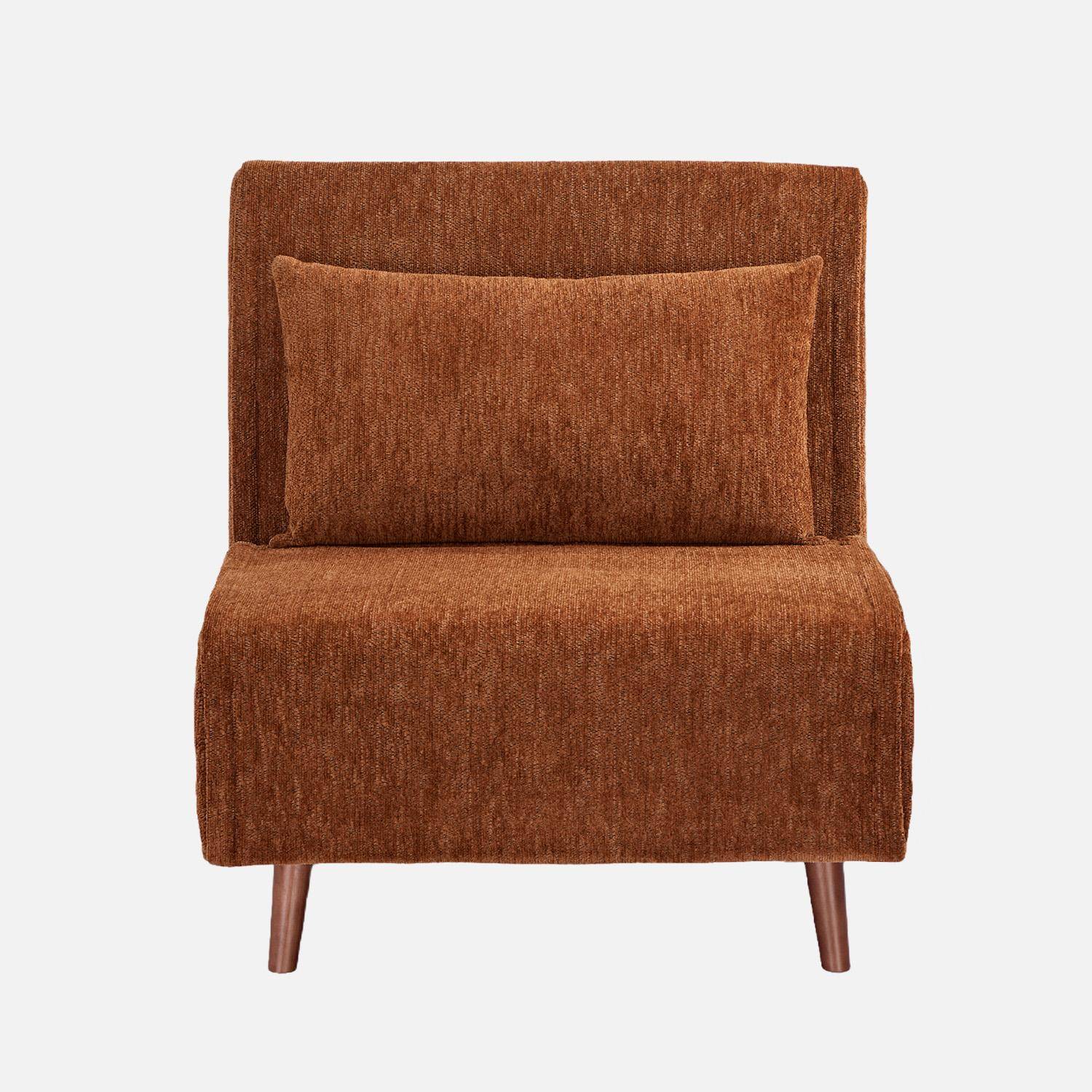 Sillón convertible de tela chenilla con patas de madera Terracota - 77x91x83 cm,sweeek,Photo2