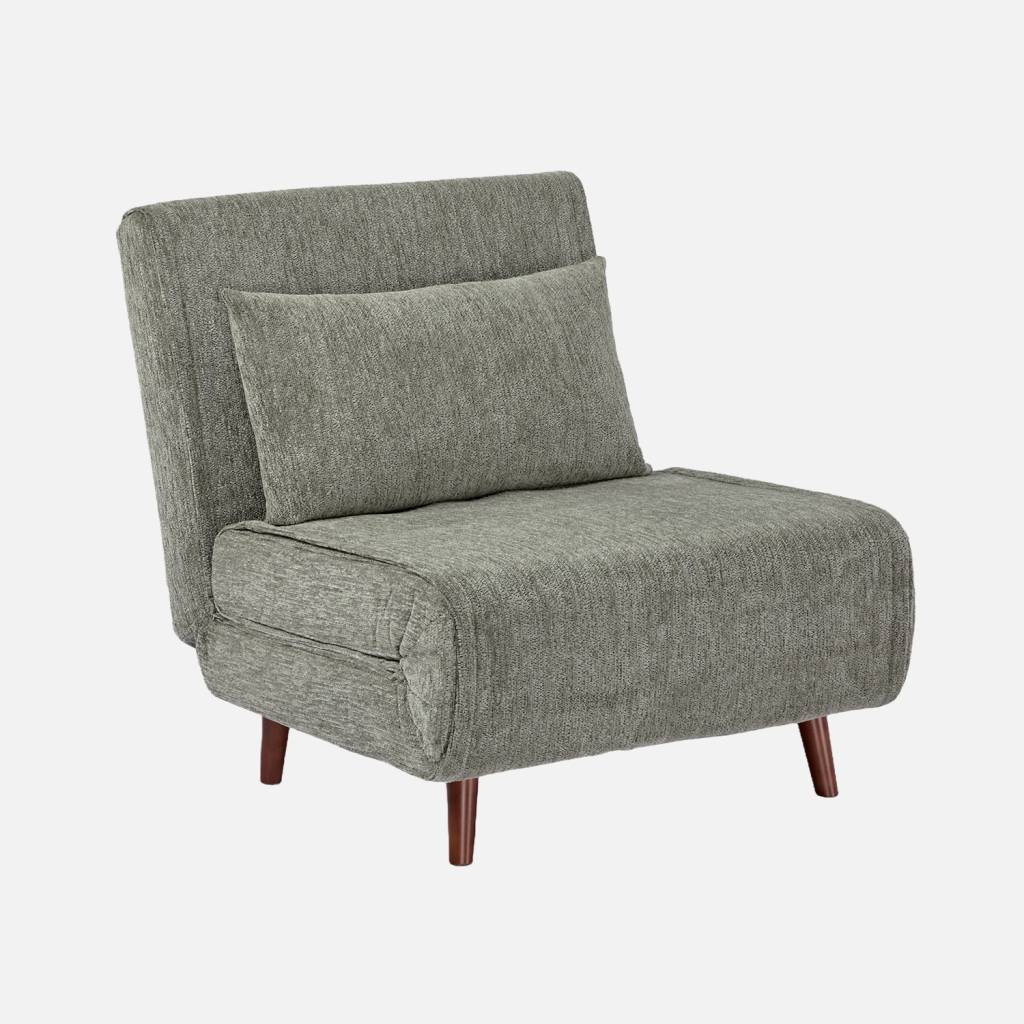 Sillón convertible de tela chenilla con patas de madera, Verde