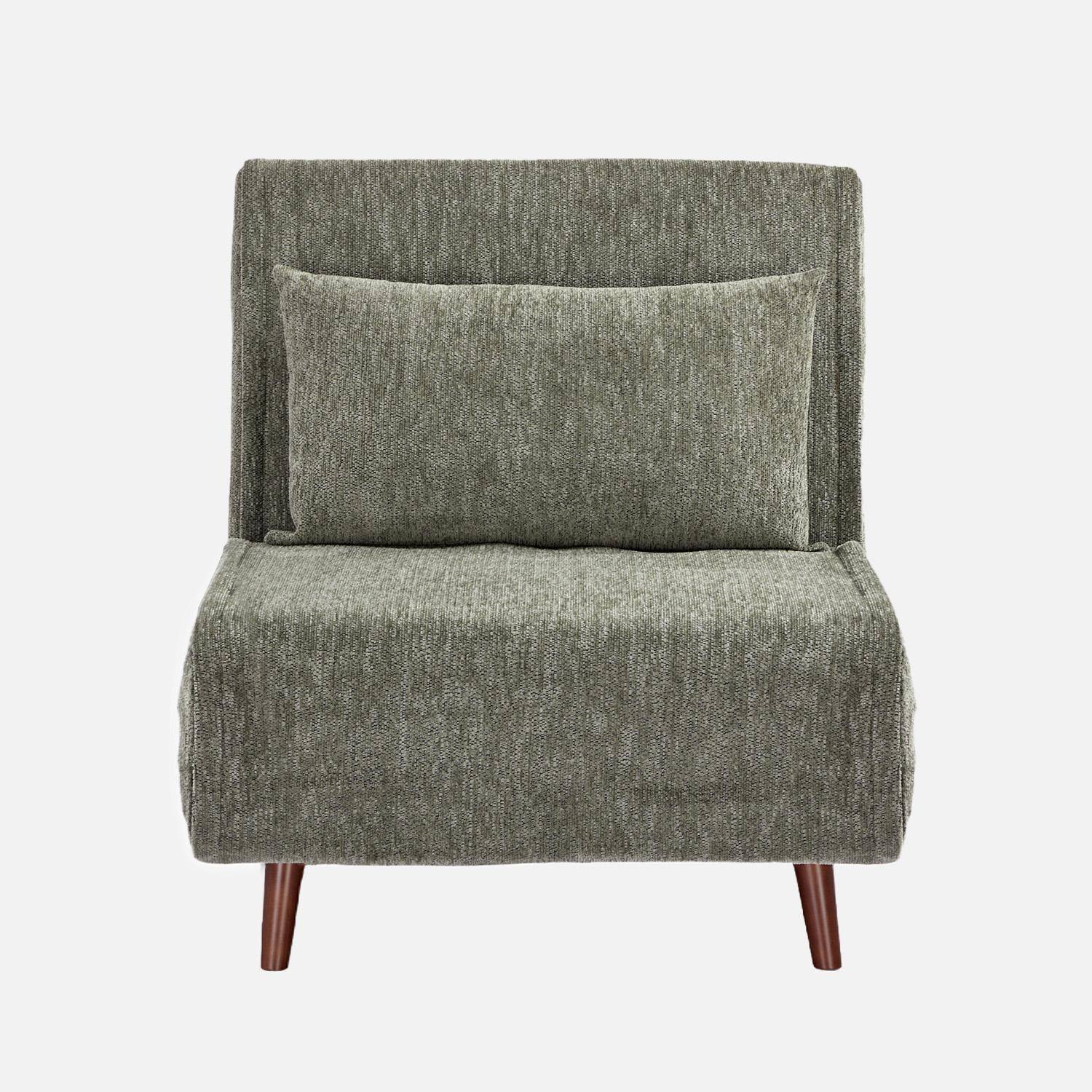 Sillón convertible de tela chenilla con patas de madera Verde - 77x91x83 cm,sweeek,Photo2