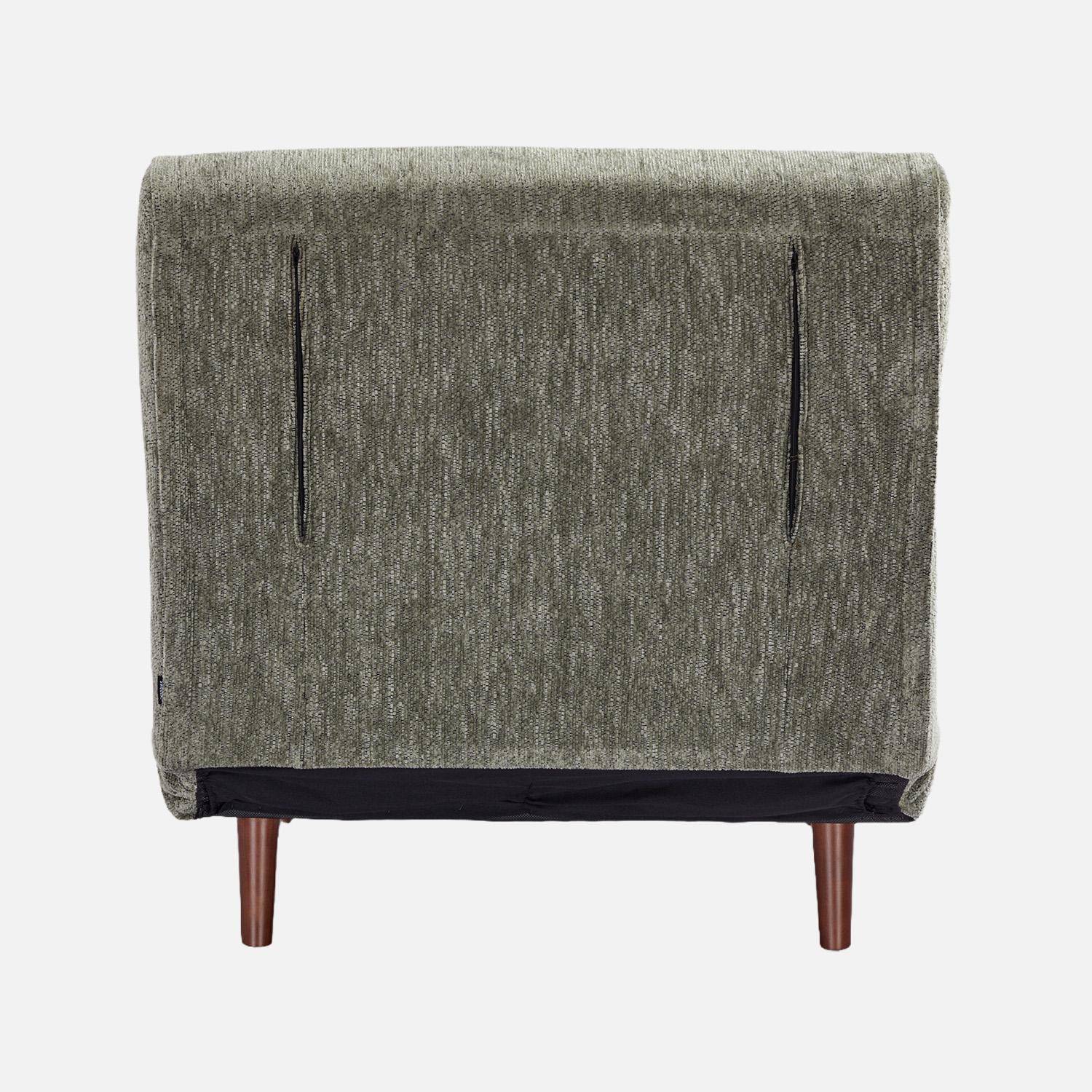 Sillón convertible de tela chenilla con patas de madera Verde - 77x91x83 cm Photo3