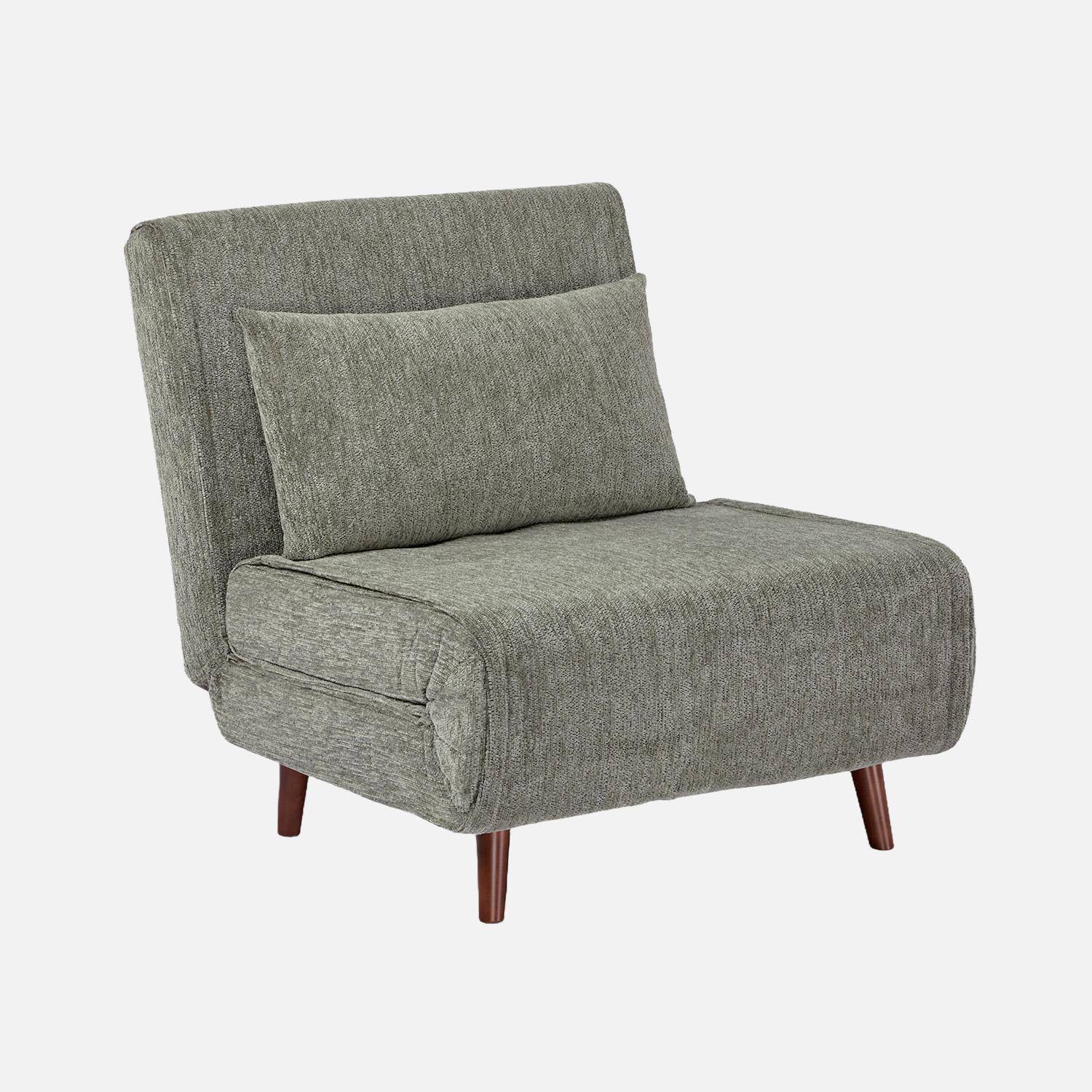 Sillón convertible de tela chenilla con patas de madera Verde - 77x91x83 cm Photo1