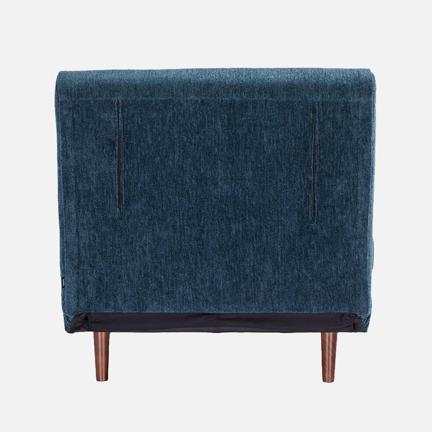 Sillón convertible de tela chenilla con patas de madera Azul - 77x91x83 cm Photo3
