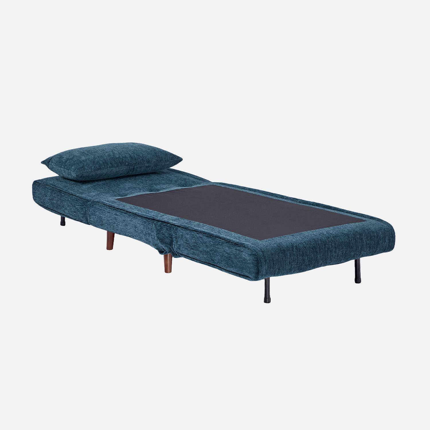 Chauffeuse convertible tissu chenille piètement bois 1 place bleu - Guest,sweeek,Photo5