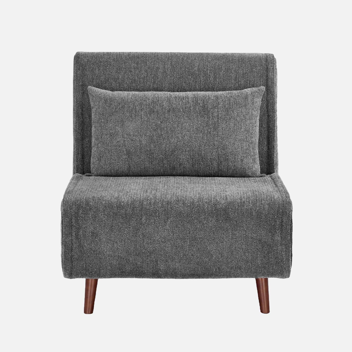 Sillón convertible de tela chenilla con patas de madera Gris - 77x91x83 cm Photo2