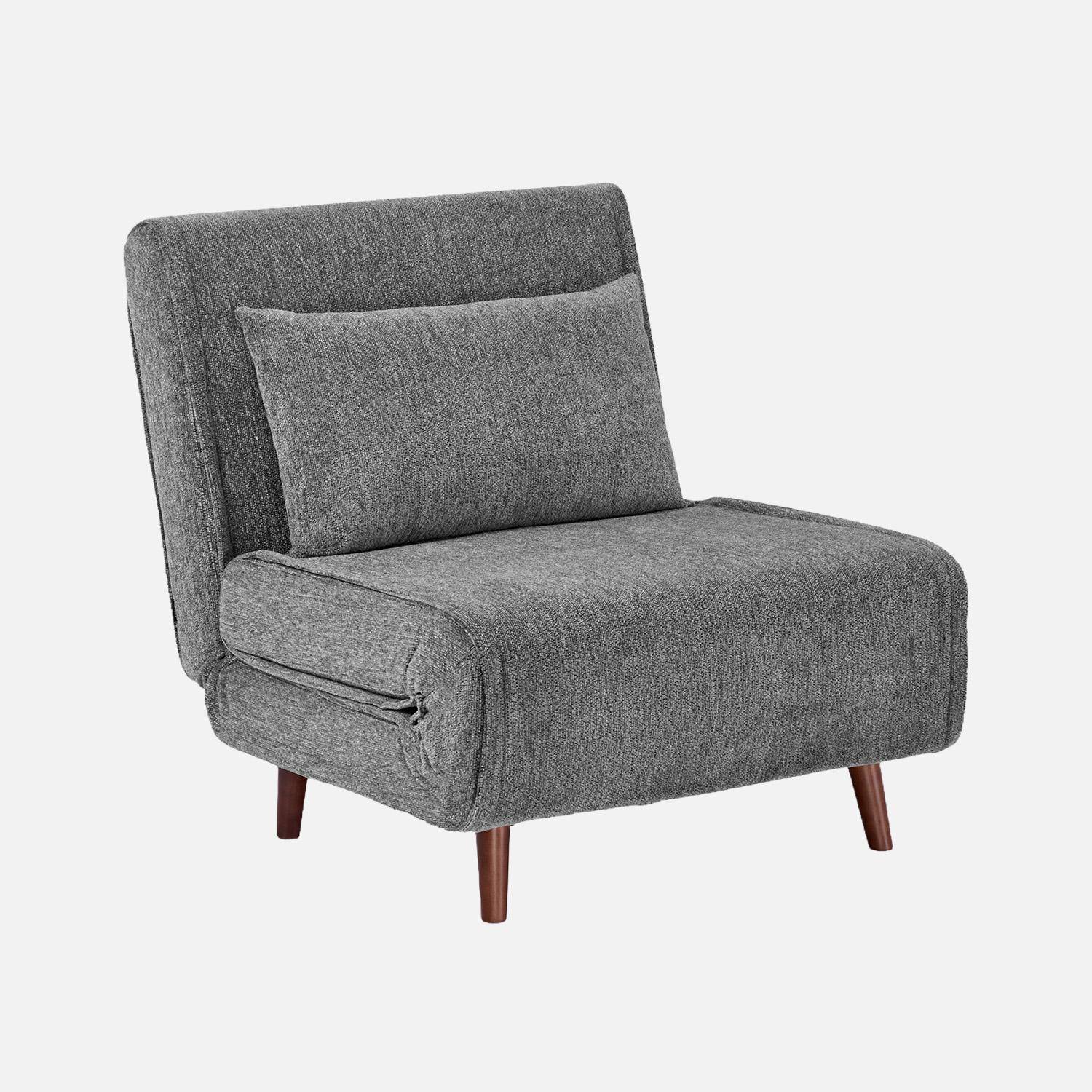 Sillón convertible de tela chenilla con patas de madera Gris - 77x91x83 cm Photo1