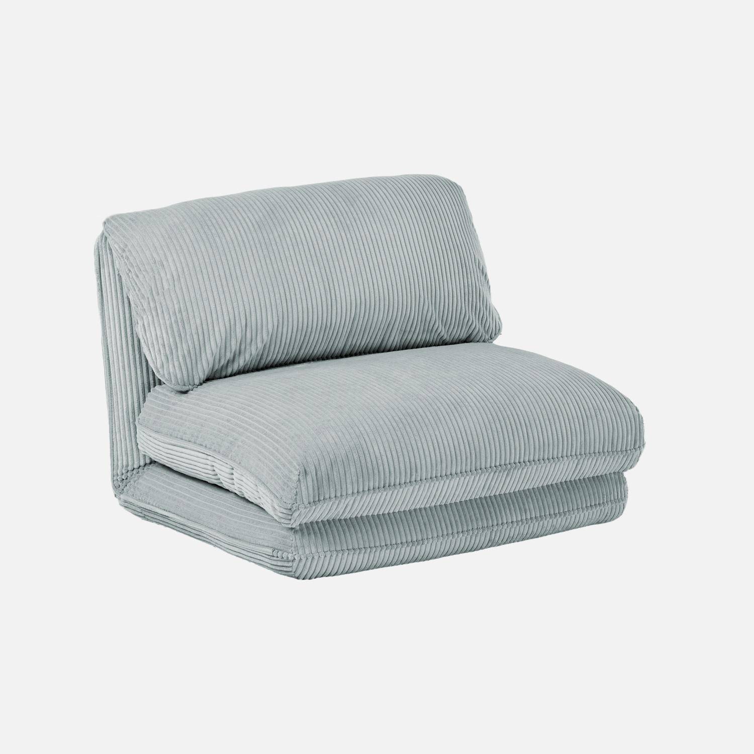 Chauffeuse matelas bleu clair convertible velours côtelé grosse côte 1 place Cosy Photo3