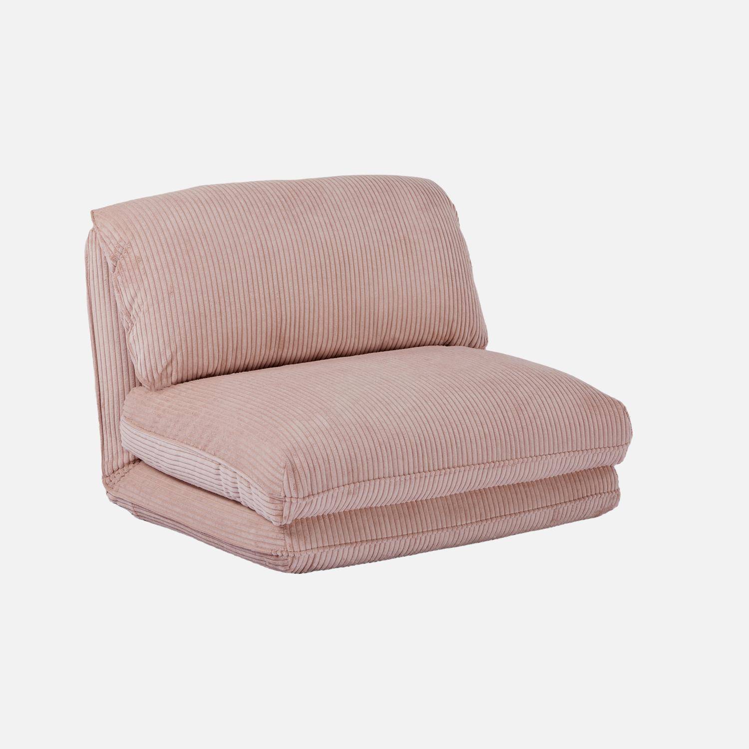 Chauffeuse matelas rose pâle convertible velours côtelé grosse côte 1 place Cosy,sweeek,Photo3