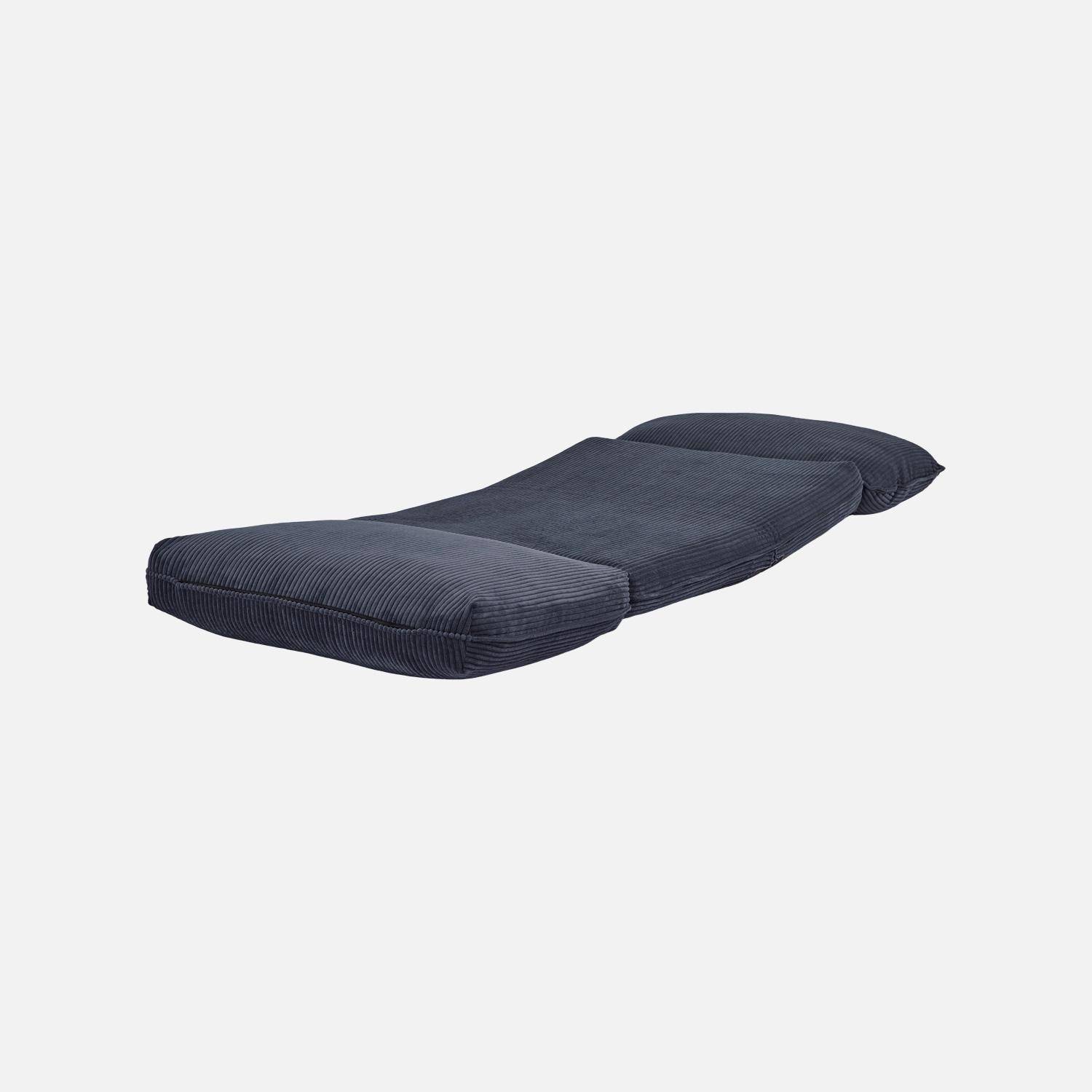 Chauffeuse matelas bleu foncé convertible velours côtelé grosse côte 1 place Cosy,sweeek,Photo7