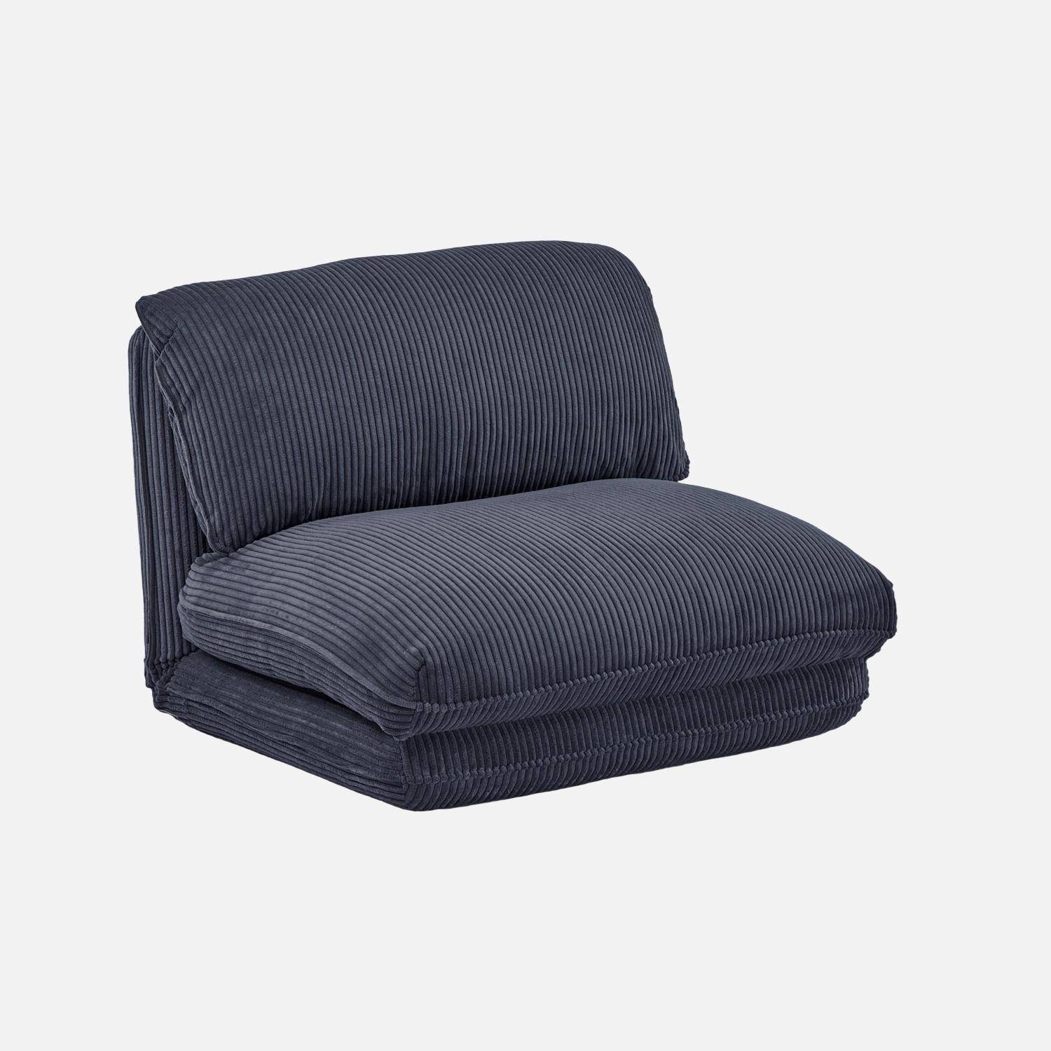 Chauffeuse matelas bleu foncé convertible velours côtelé grosse côte 1 place Cosy Photo3