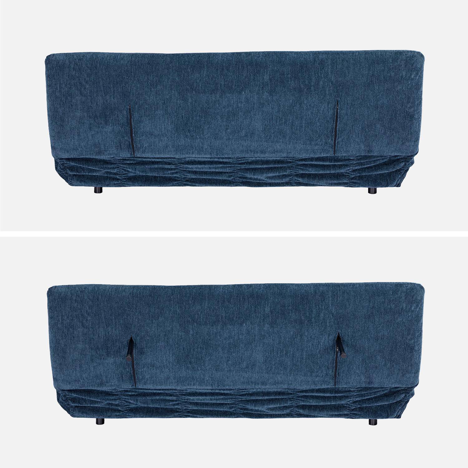 Sofá-cama conversível em tecido chenille, 3 lugares Azul - 195x99x83 cm Photo3