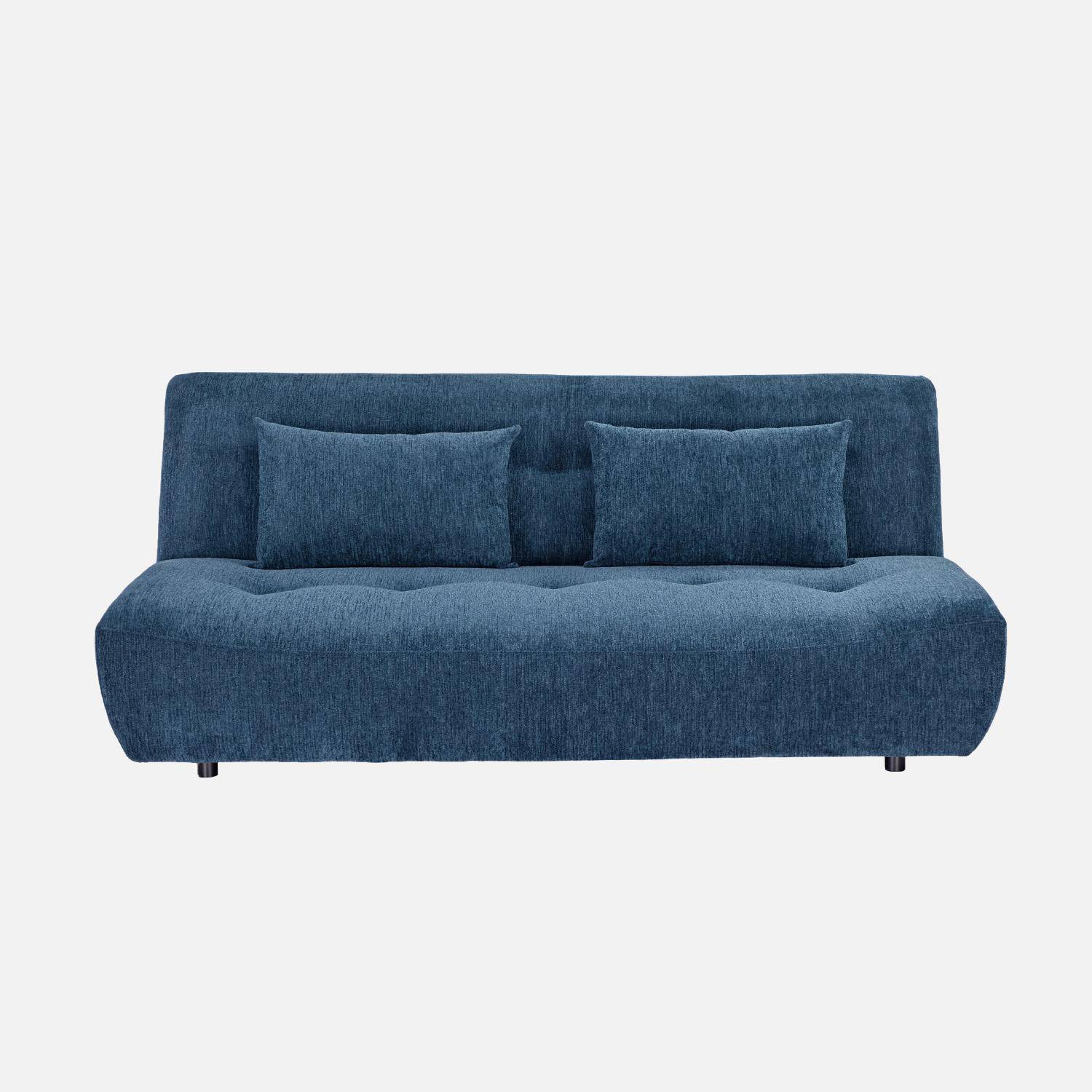 Sofá-cama conversível em tecido chenille, 3 lugares Azul - 195x99x83 cm Photo2