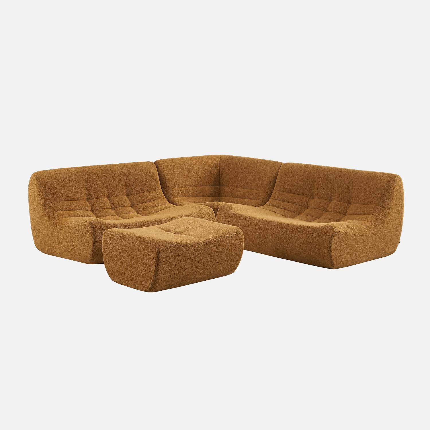 Canapé d'angle modulable 5 places avec repose pied bouclette texturée moutarde - Sokol Photo1