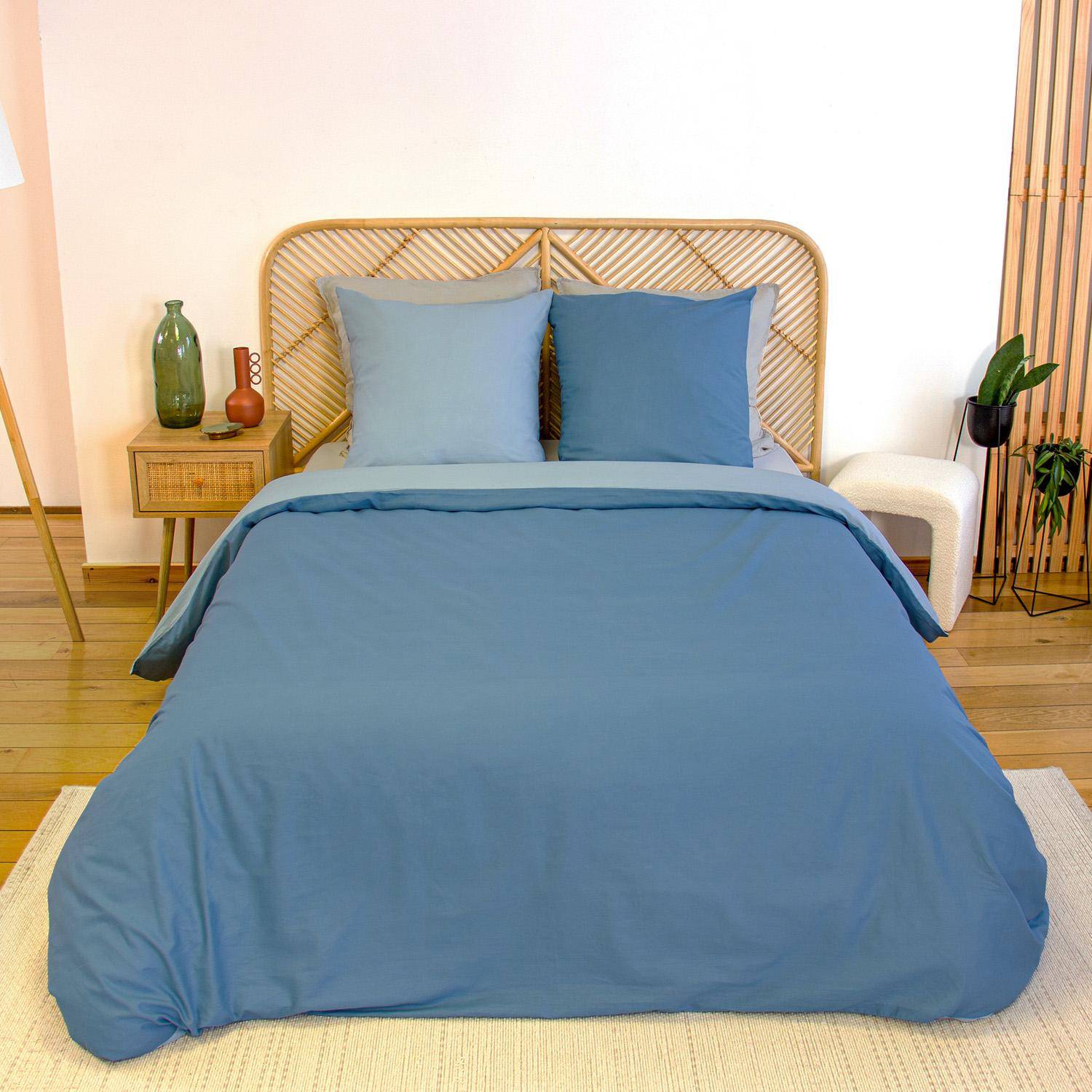 Completo letto cotone motivi a righe 2 posti bianco e verde - 140x200x0.5 cm,sweeek,Photo3